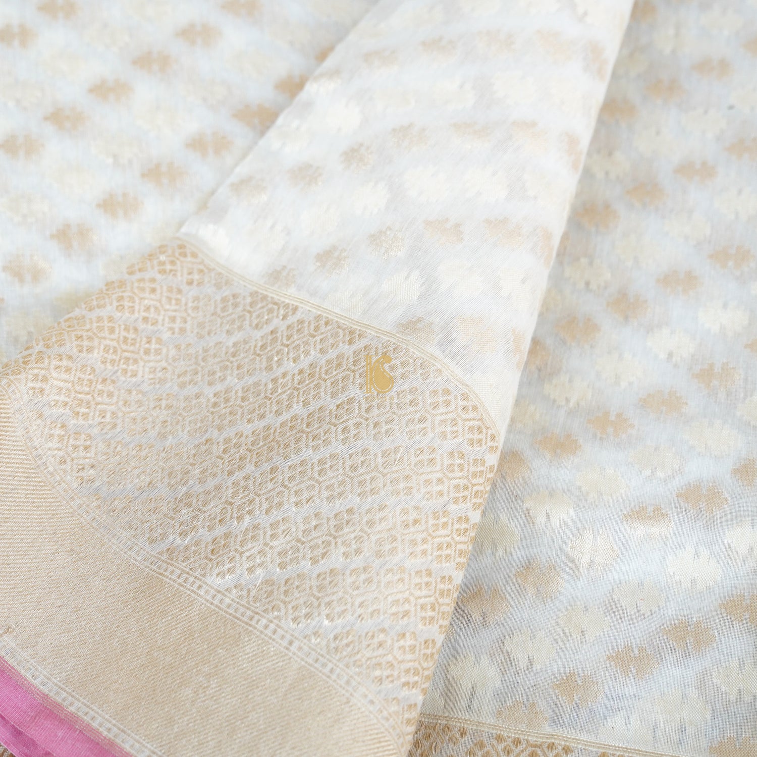 Handloom Pure Cotton Pale White Banarasi Saree - Khinkhwab