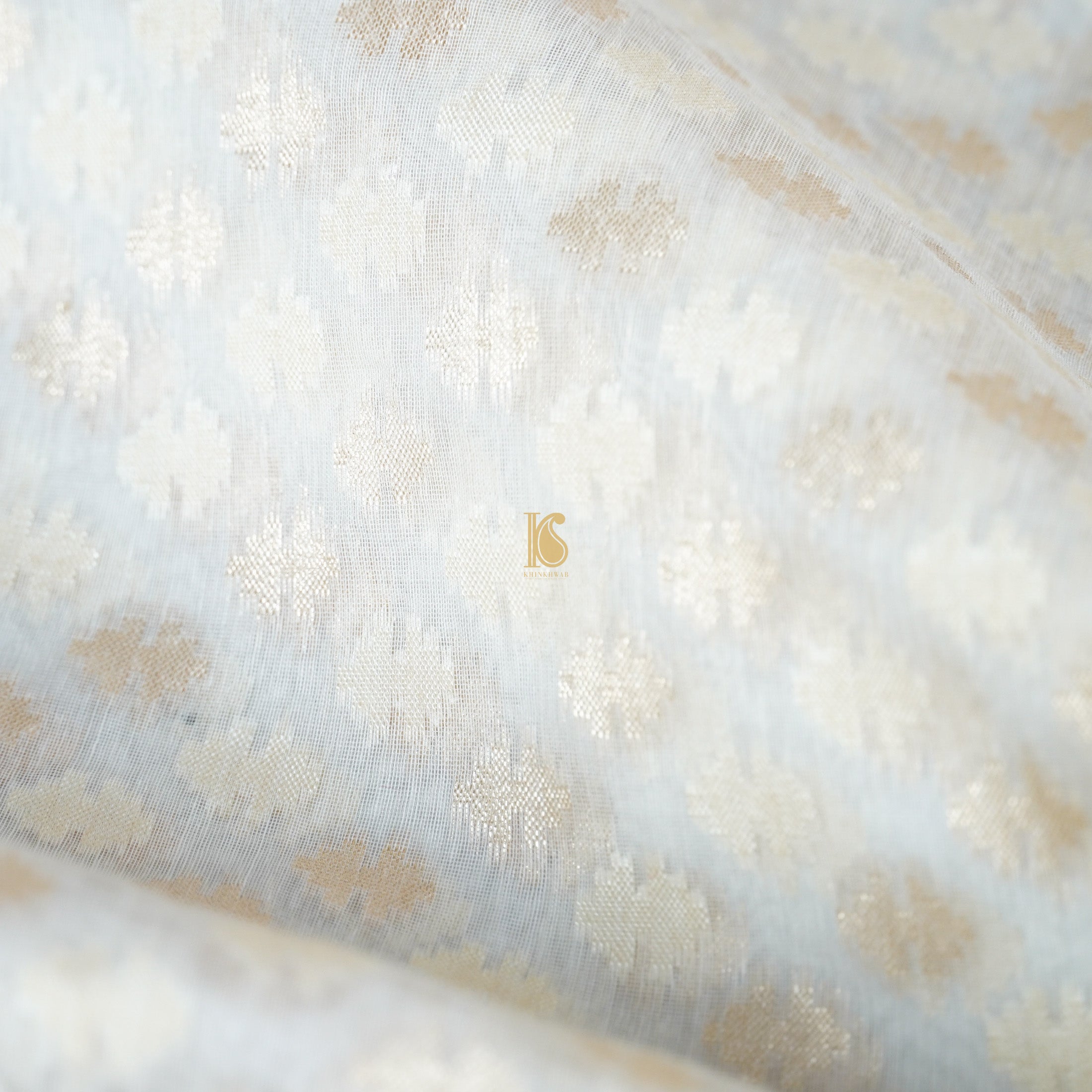 Handloom Pure Cotton Pale White Banarasi Saree - Khinkhwab