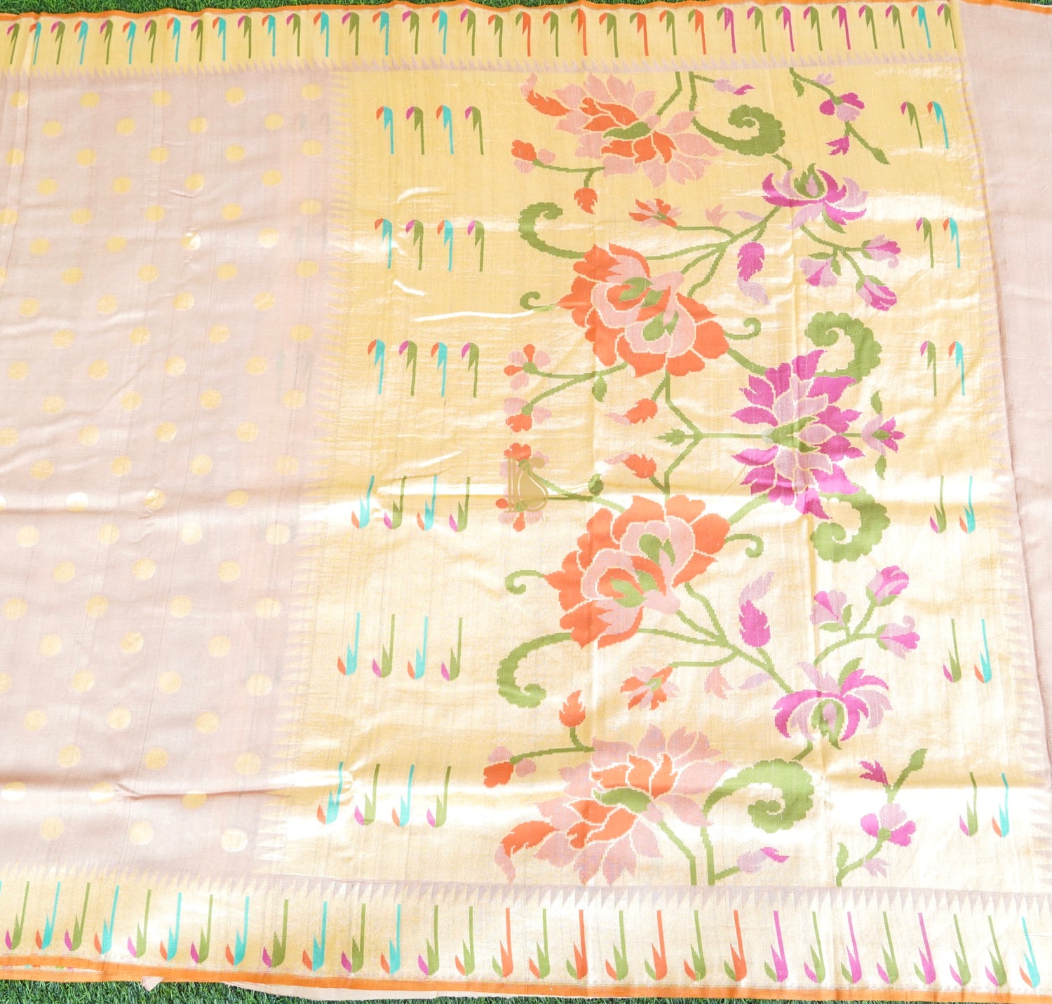 Pot Pourri Pink Tussar Silver Zari Muniya Border Banarasi Saree - Khinkhwab