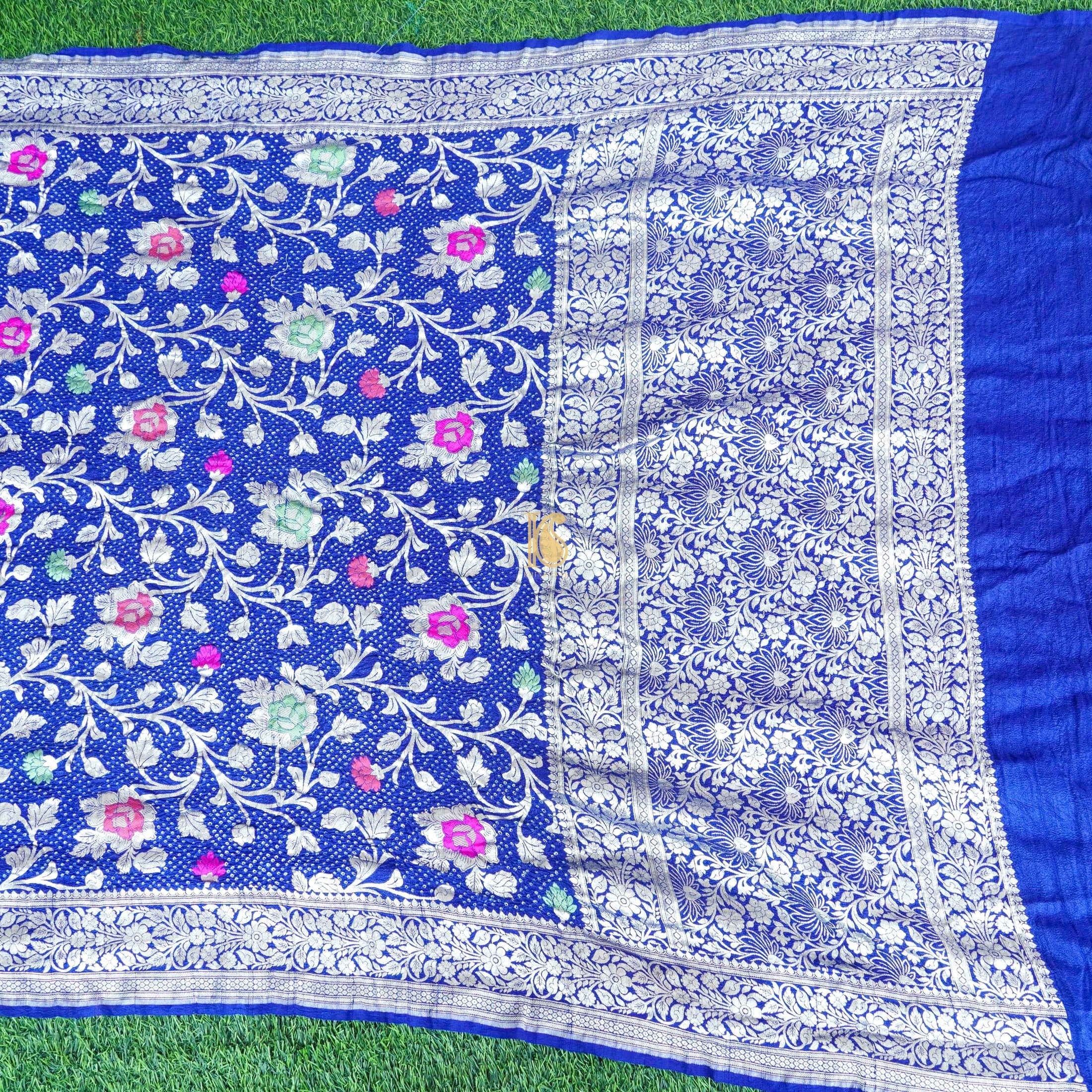 Egyptian Blue Tussar Silk Banarasi Bandhani Saree - Khinkhwab