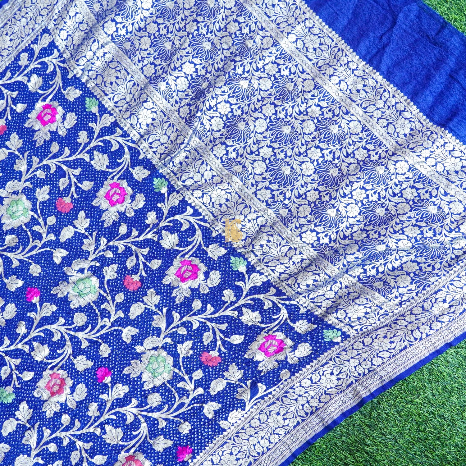 Egyptian Blue Tussar Silk Banarasi Bandhani Saree - Khinkhwab