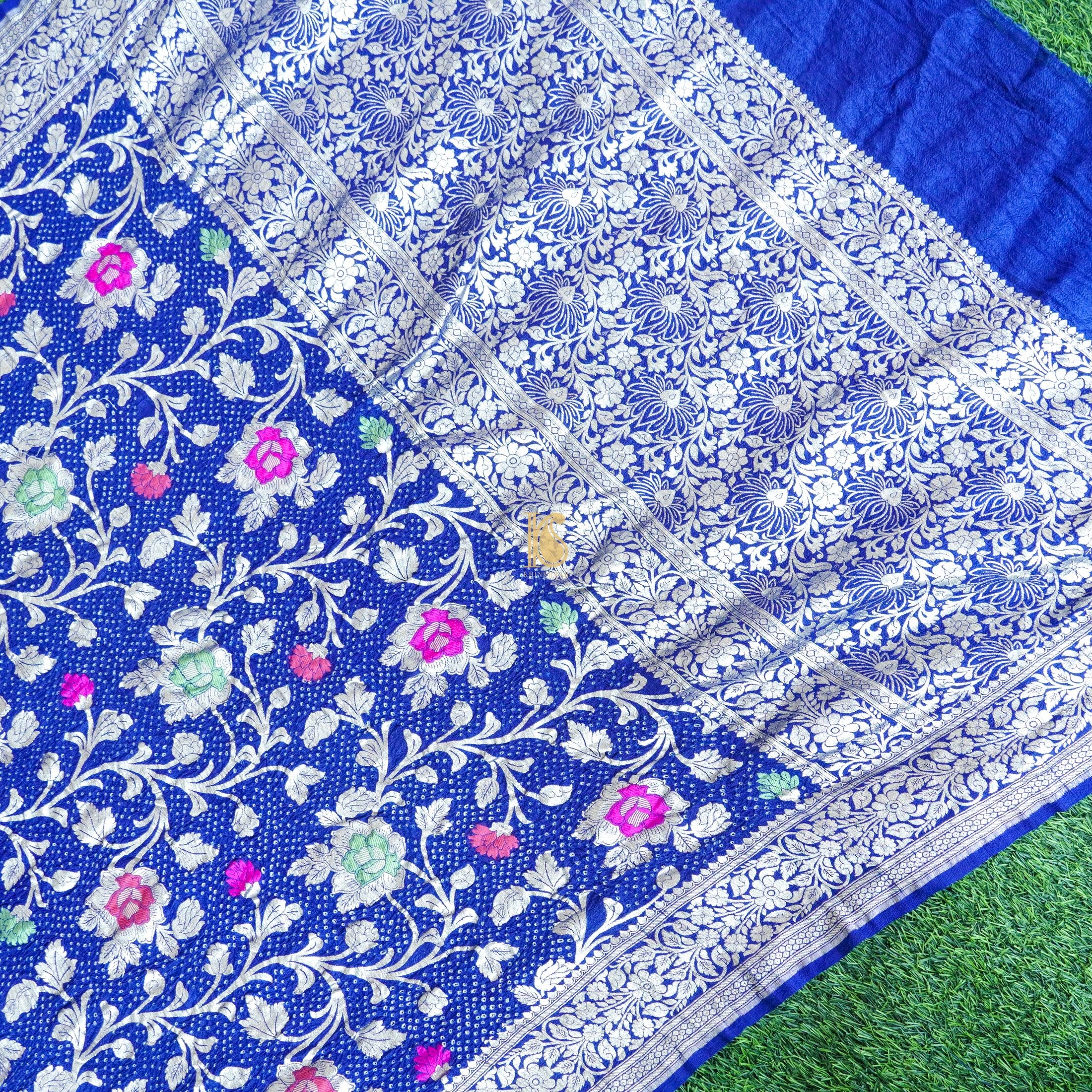 Egyptian Blue Tussar Silk Banarasi Bandhani Saree - Khinkhwab