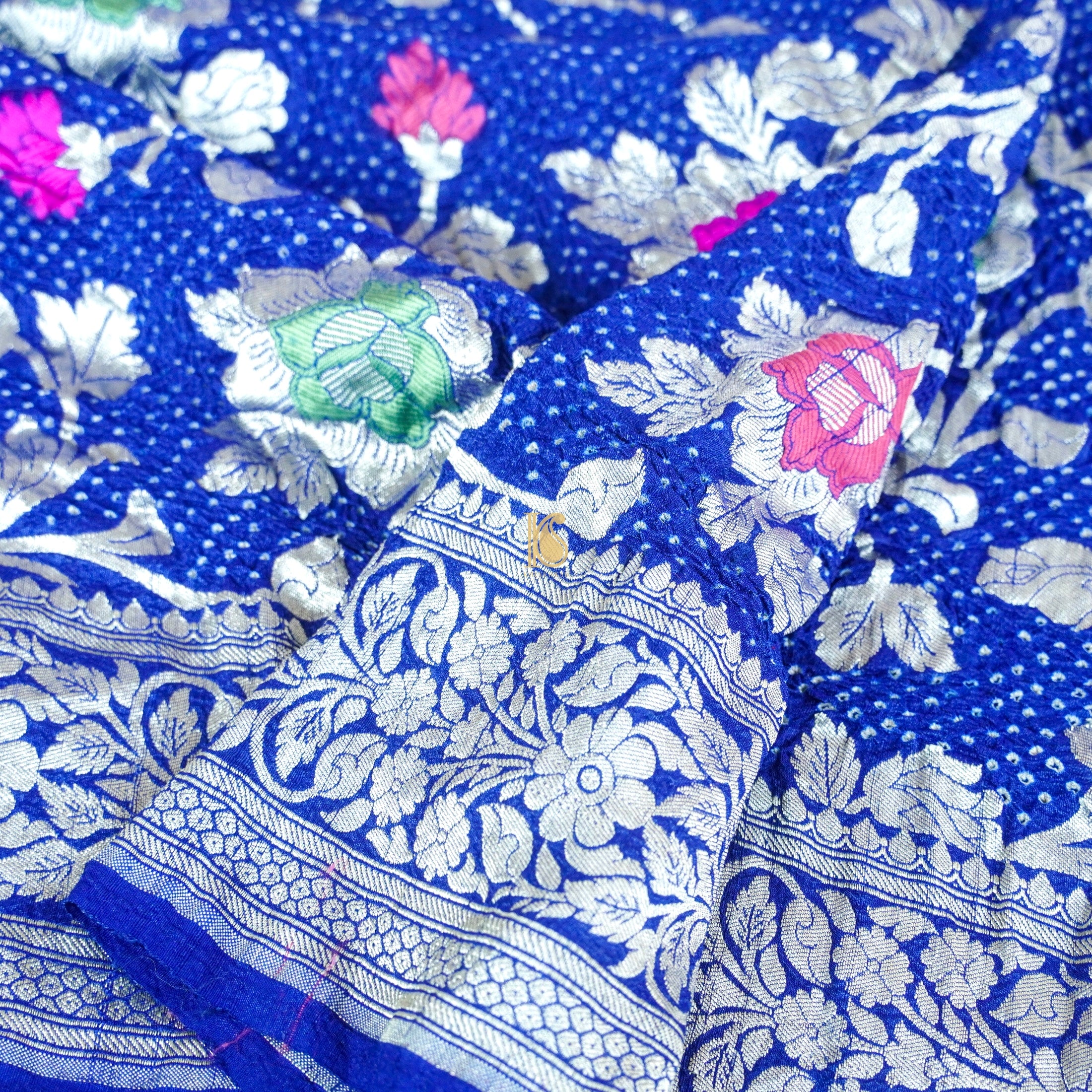 Egyptian Blue Tussar Silk Banarasi Bandhani Saree - Khinkhwab