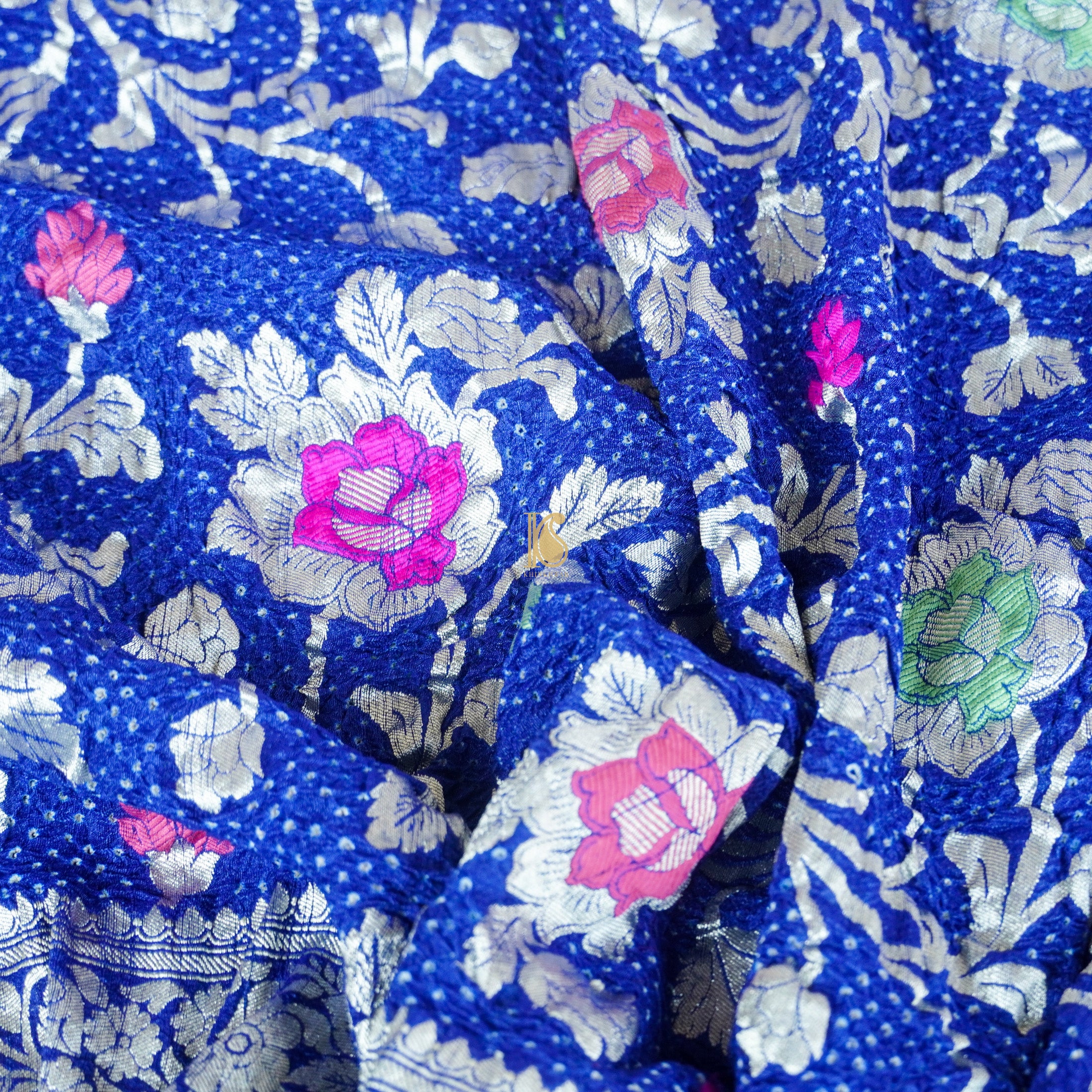 Egyptian Blue Tussar Silk Banarasi Bandhani Saree - Khinkhwab
