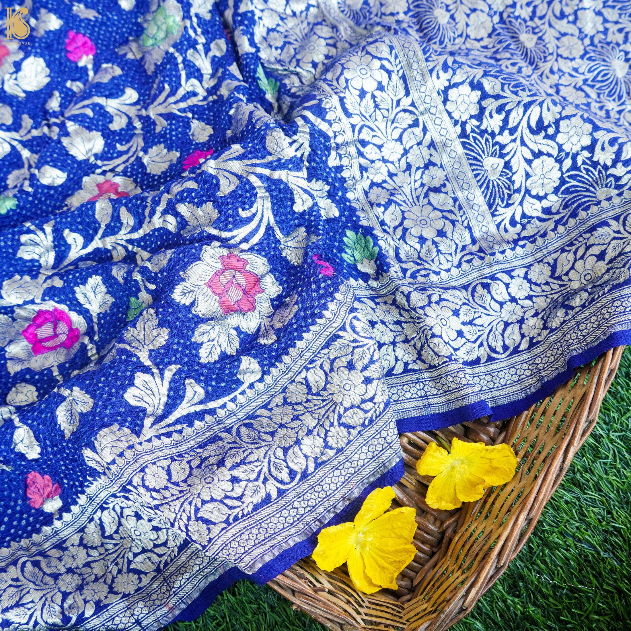 Egyptian Blue Tussar Silk Banarasi Bandhani Saree - Khinkhwab