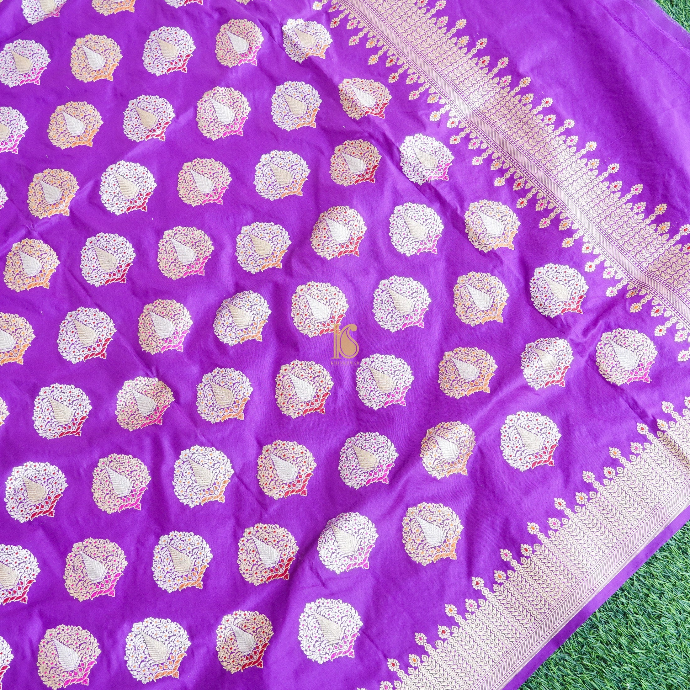 Orchid Purple Handwoven Pure Katan Silk Mor Banarasi Kadwa Dupatta - Khinkhwab