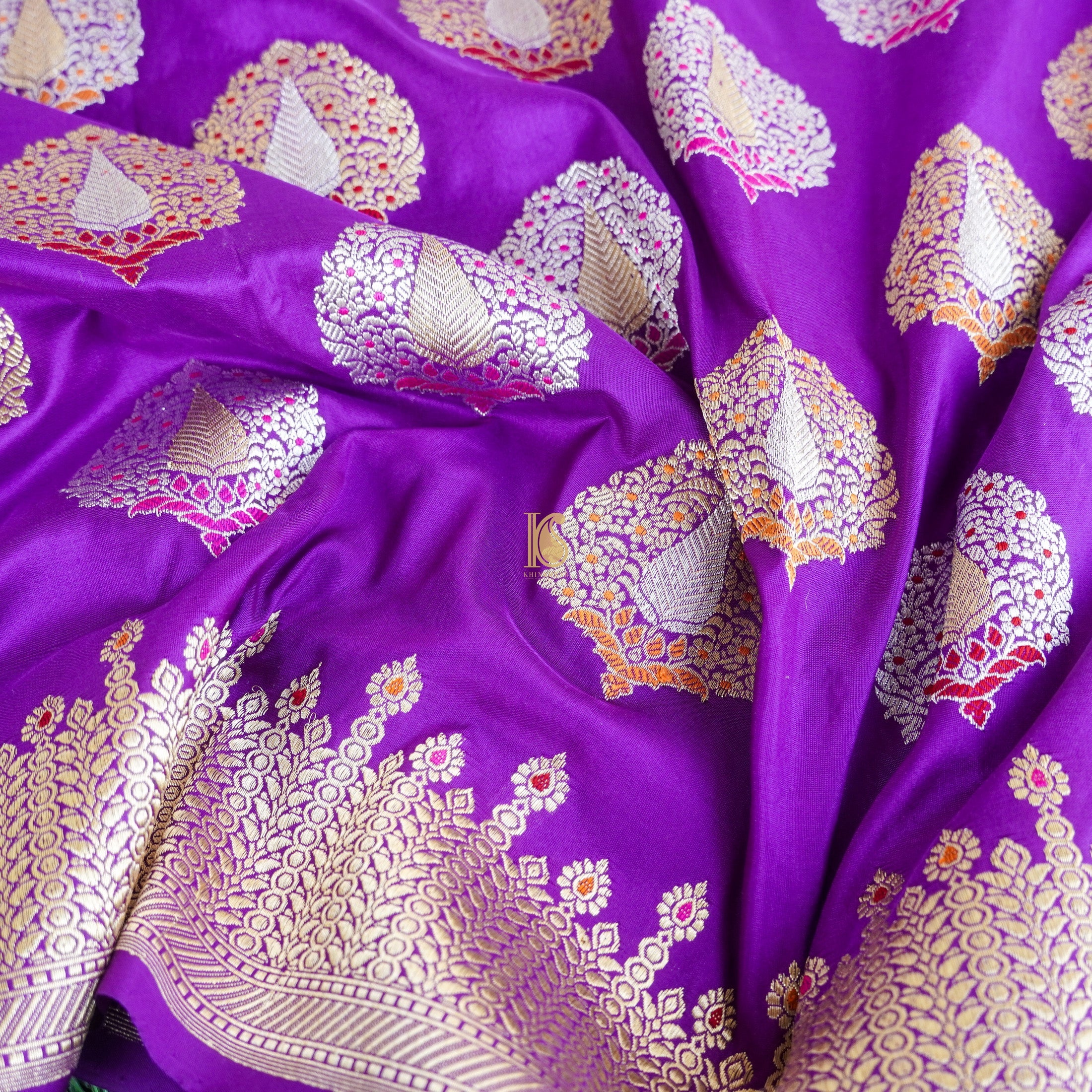 Orchid Purple Handwoven Pure Katan Silk Mor Banarasi Kadwa Dupatta - Khinkhwab