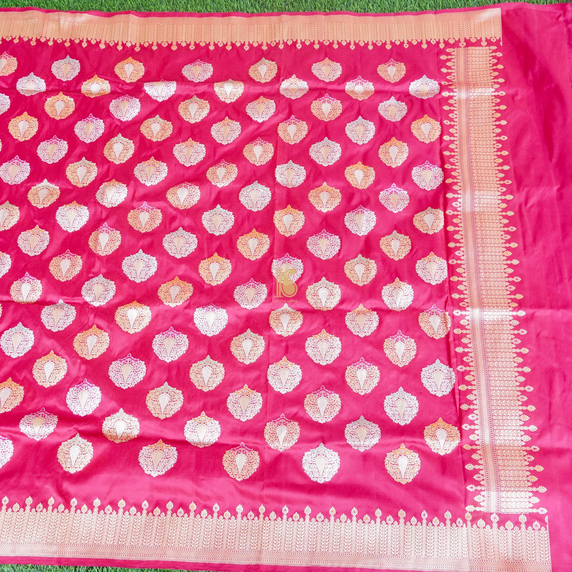 Cerise Pink Handwoven Pure Katan Silk Mor Banarasi Kadwa Dupatta - Khinkhwab