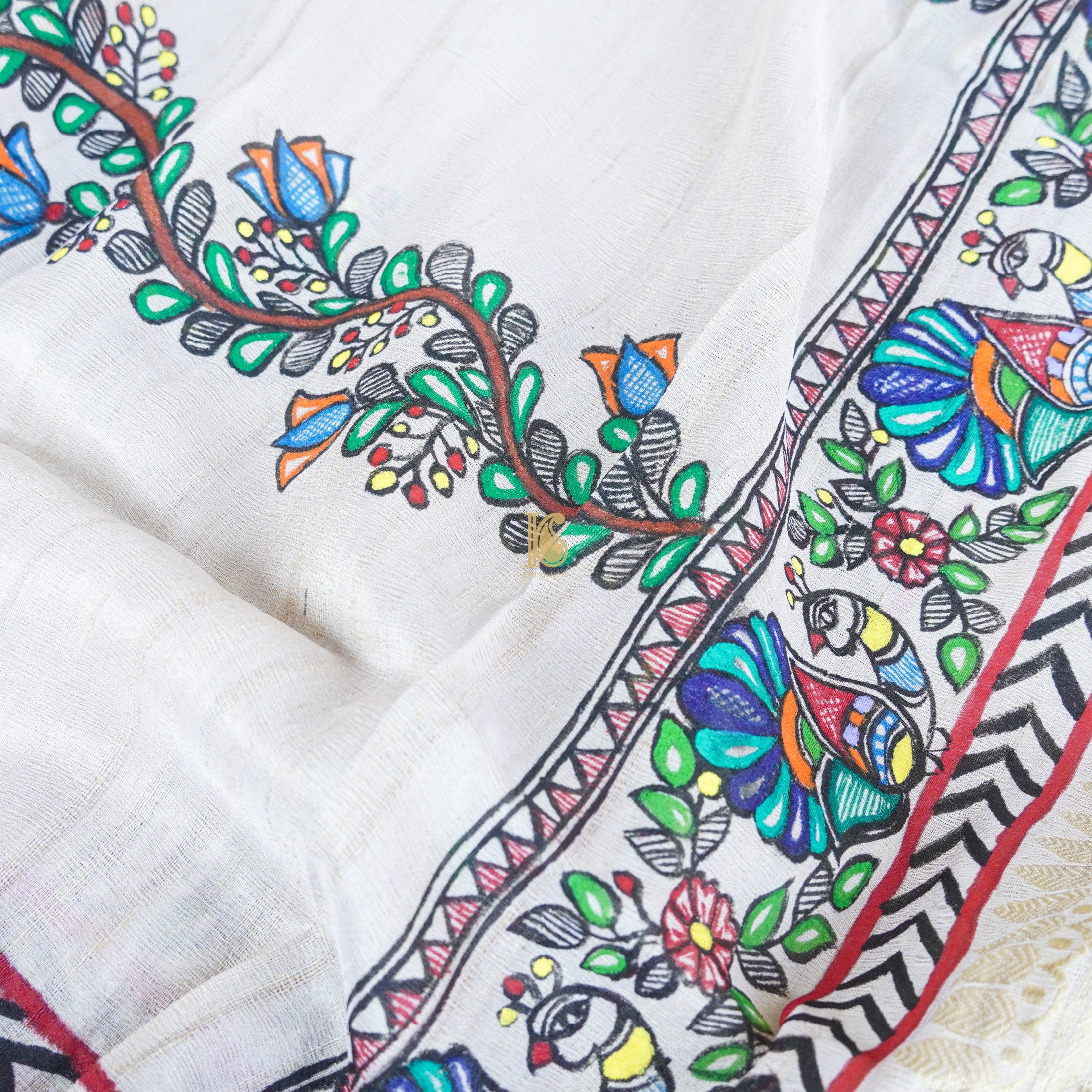Handloom Pure Tussar Silk Hand Painted Madhubani Banarasi Dupatta - Khinkhwab