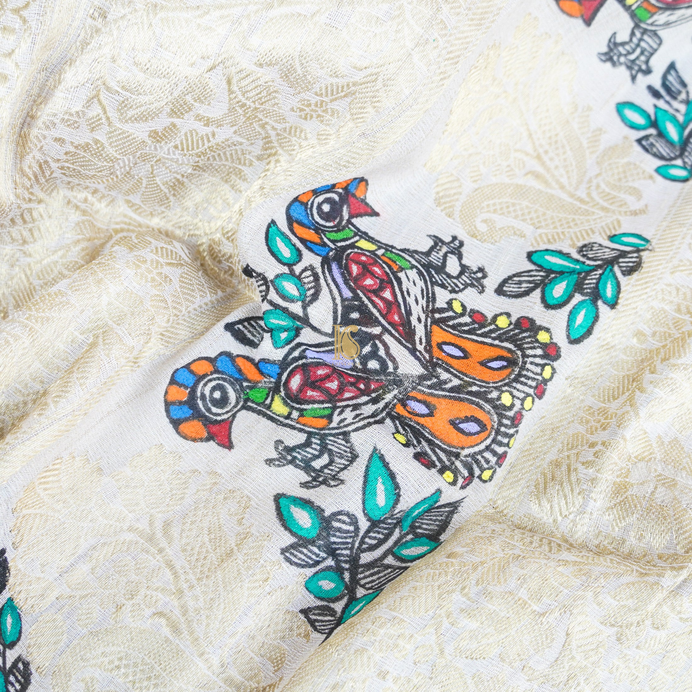 Handloom Pure Tussar Silk Hand Painted Madhubani Banarasi Dupatta - Khinkhwab