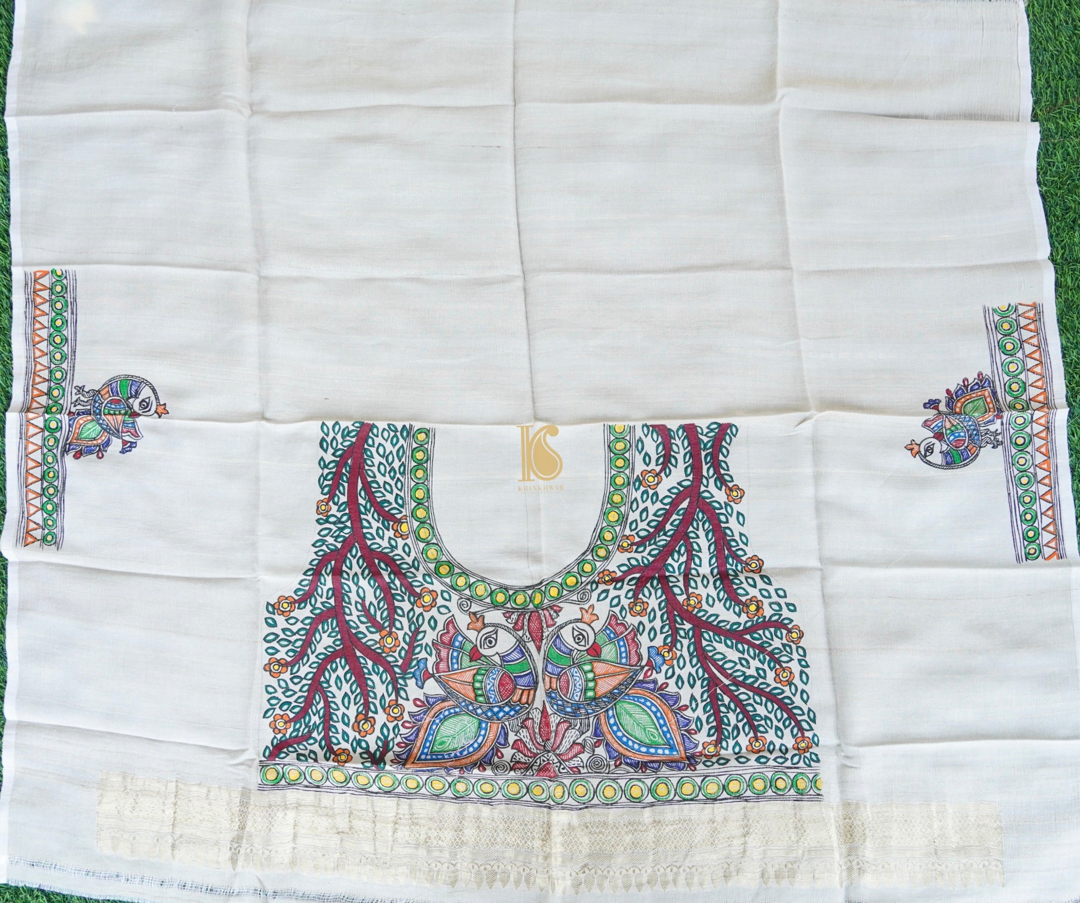 Handloom Pure Tussar Silk Hand Painted Madhubani Banarasi Blouse Piece - Khinkhwab
