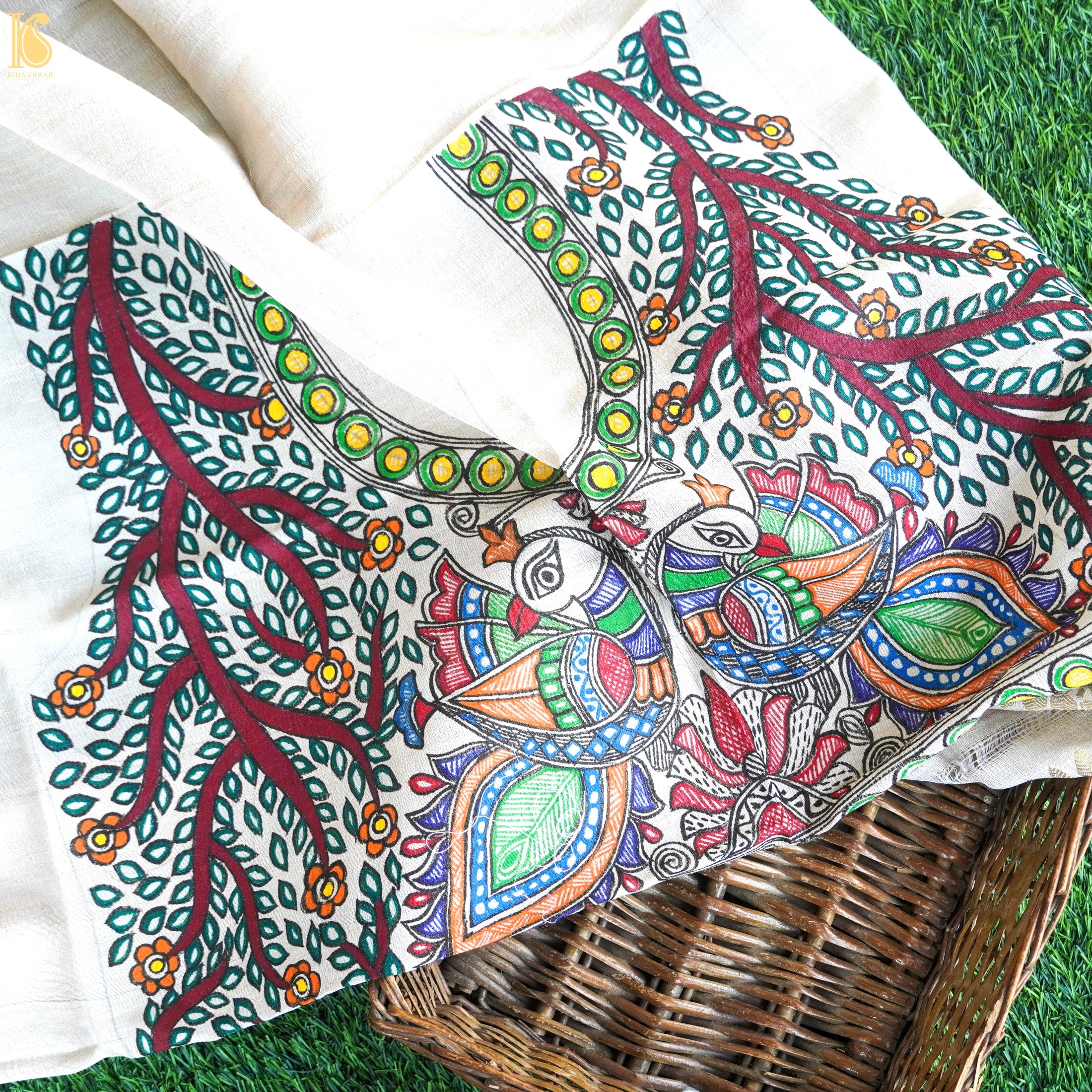 Handloom Pure Tussar Silk Hand Painted Madhubani Banarasi Blouse Piece - Khinkhwab
