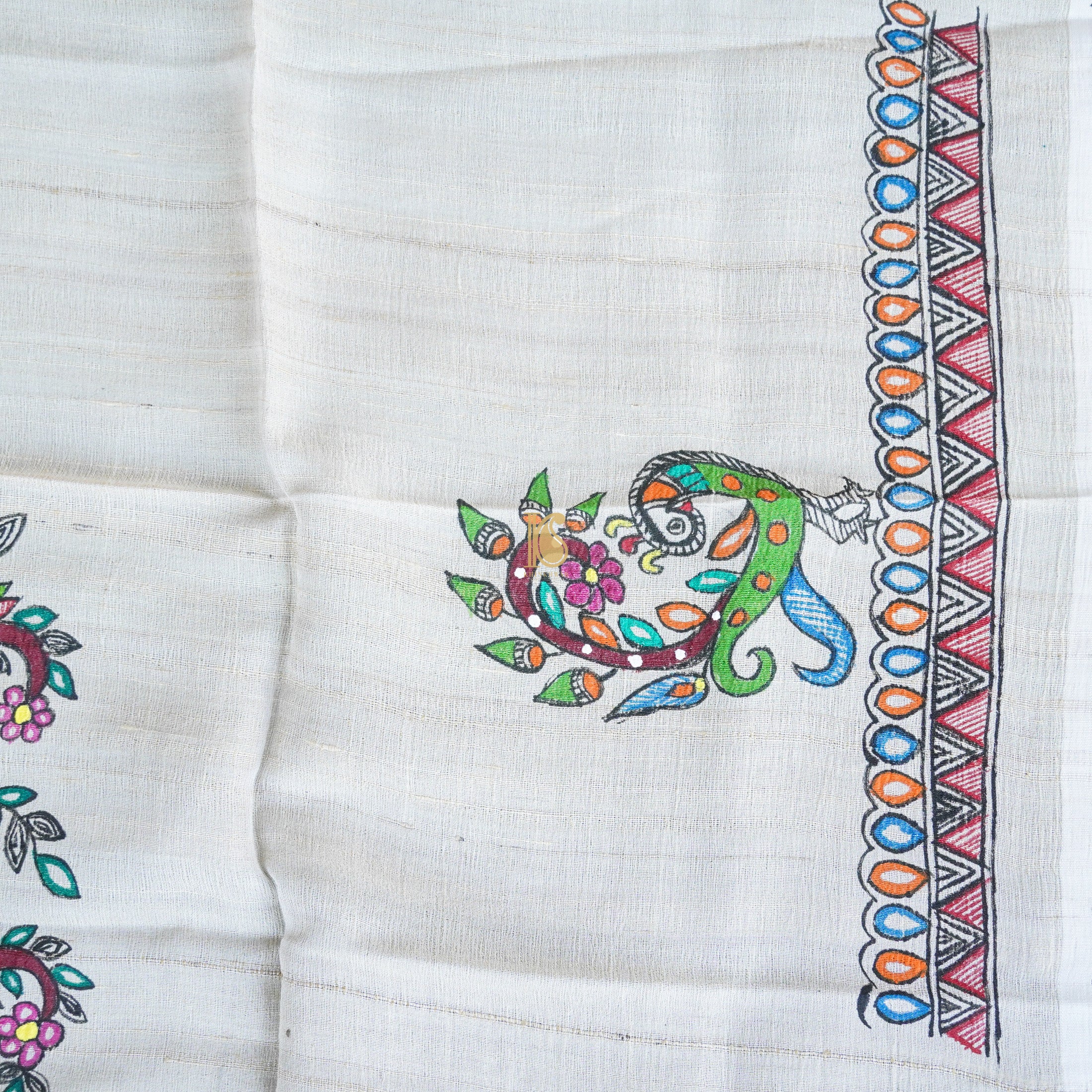 Handloom Pure Tussar Silk Hand Painted Madhubani Banarasi Blouse Piece - Khinkhwab