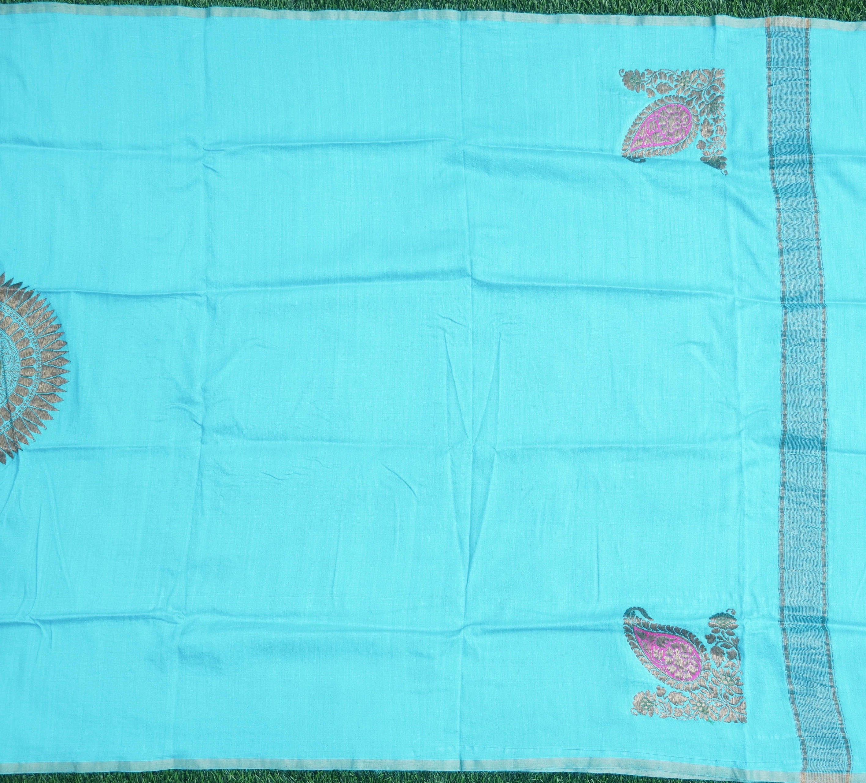 Blue Pure Moonga Silk Handloom Banarasi Dupatta - Khinkhwab