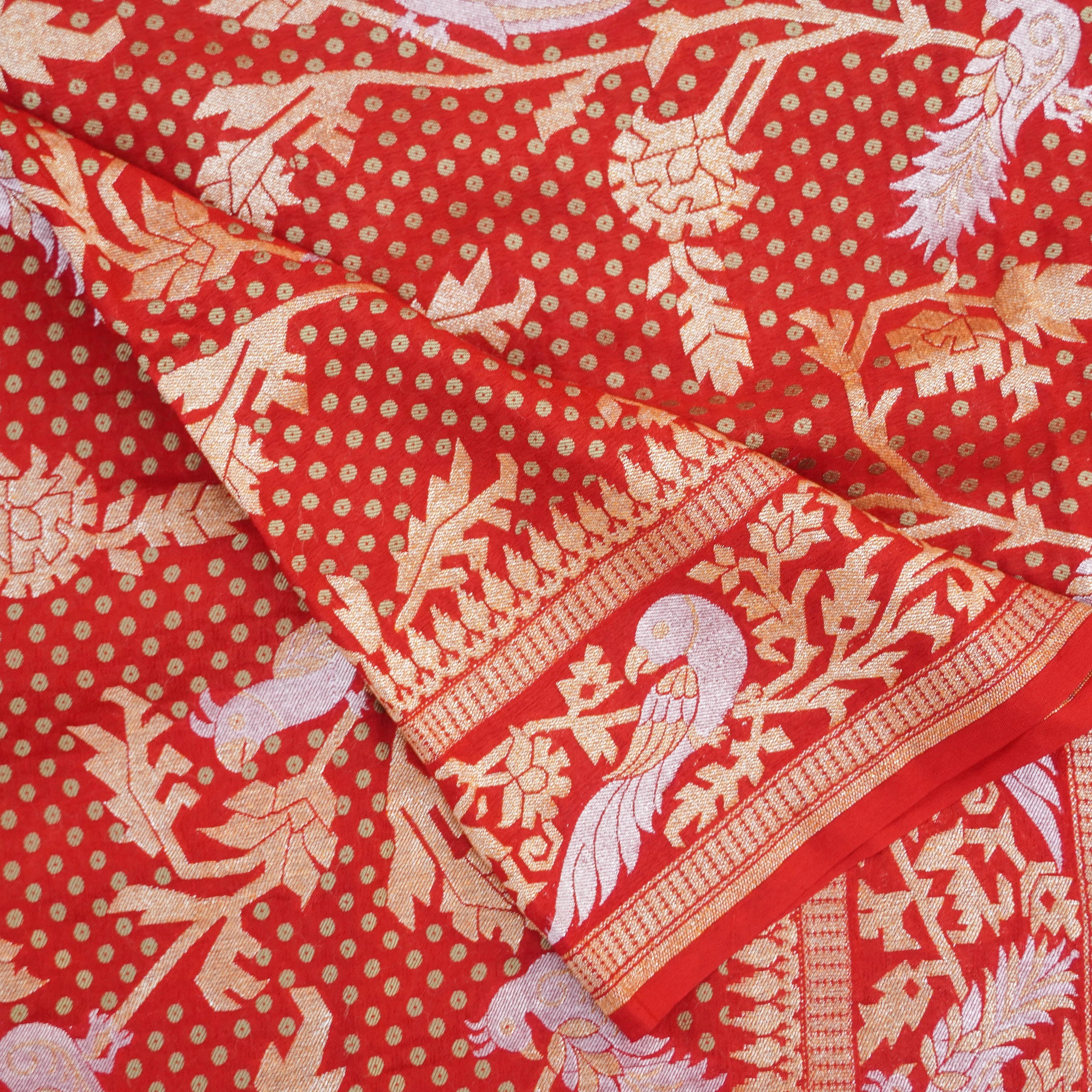 Red Pure Georgette Shikargah Handloom Banarasi Dupatta - Khinkhwab