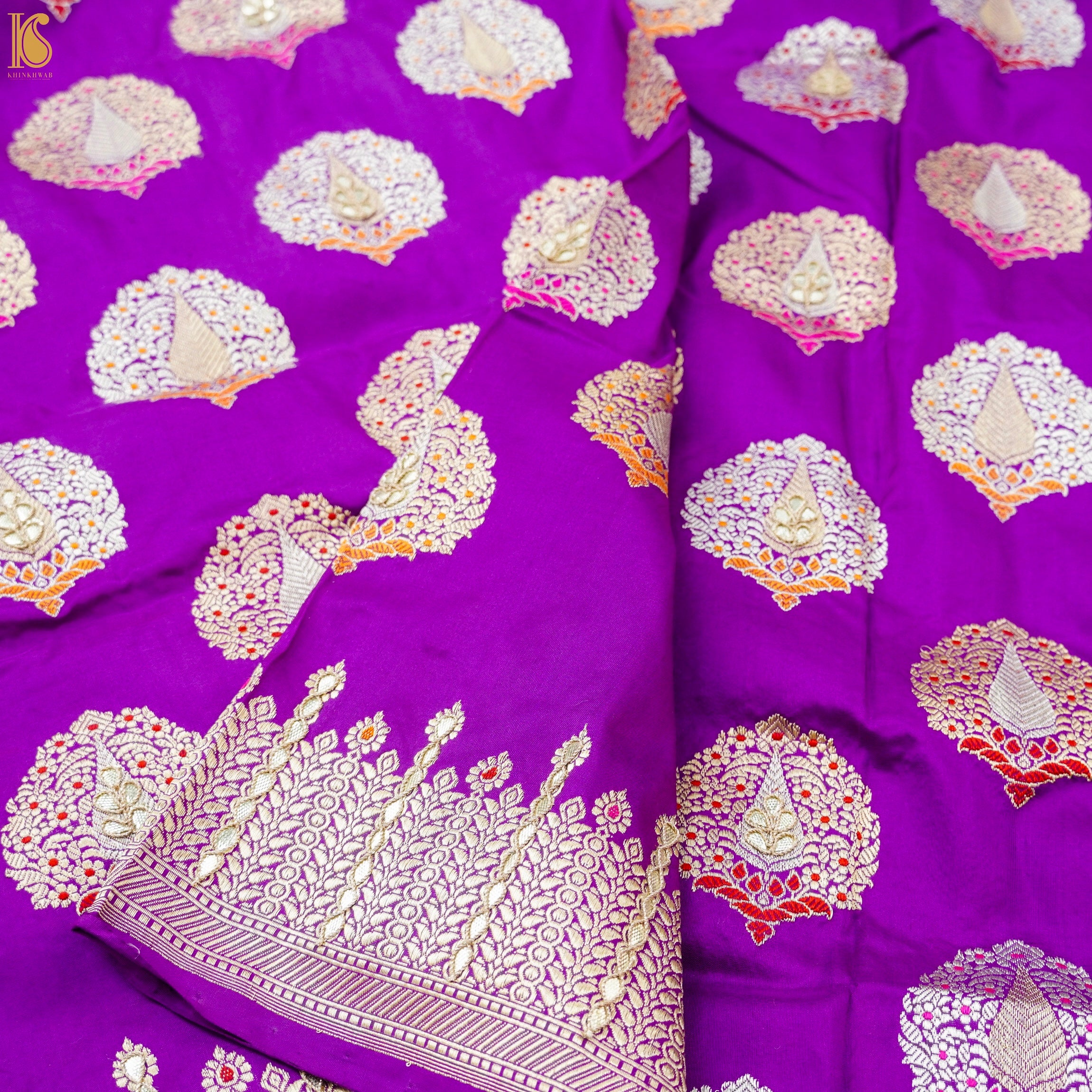 Orchid Purple Handwoven Pure Katan Silk Mor Banarasi Kadwa Embroidery Dupatta - Khinkhwab