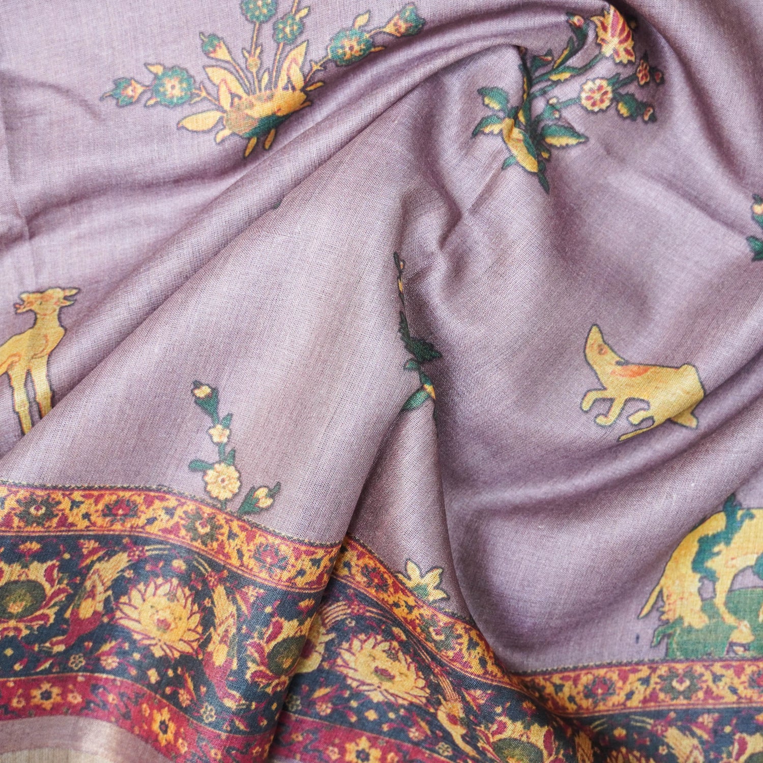 Pure Tussar Silk Deer Print Dupatta - Khinkhwab