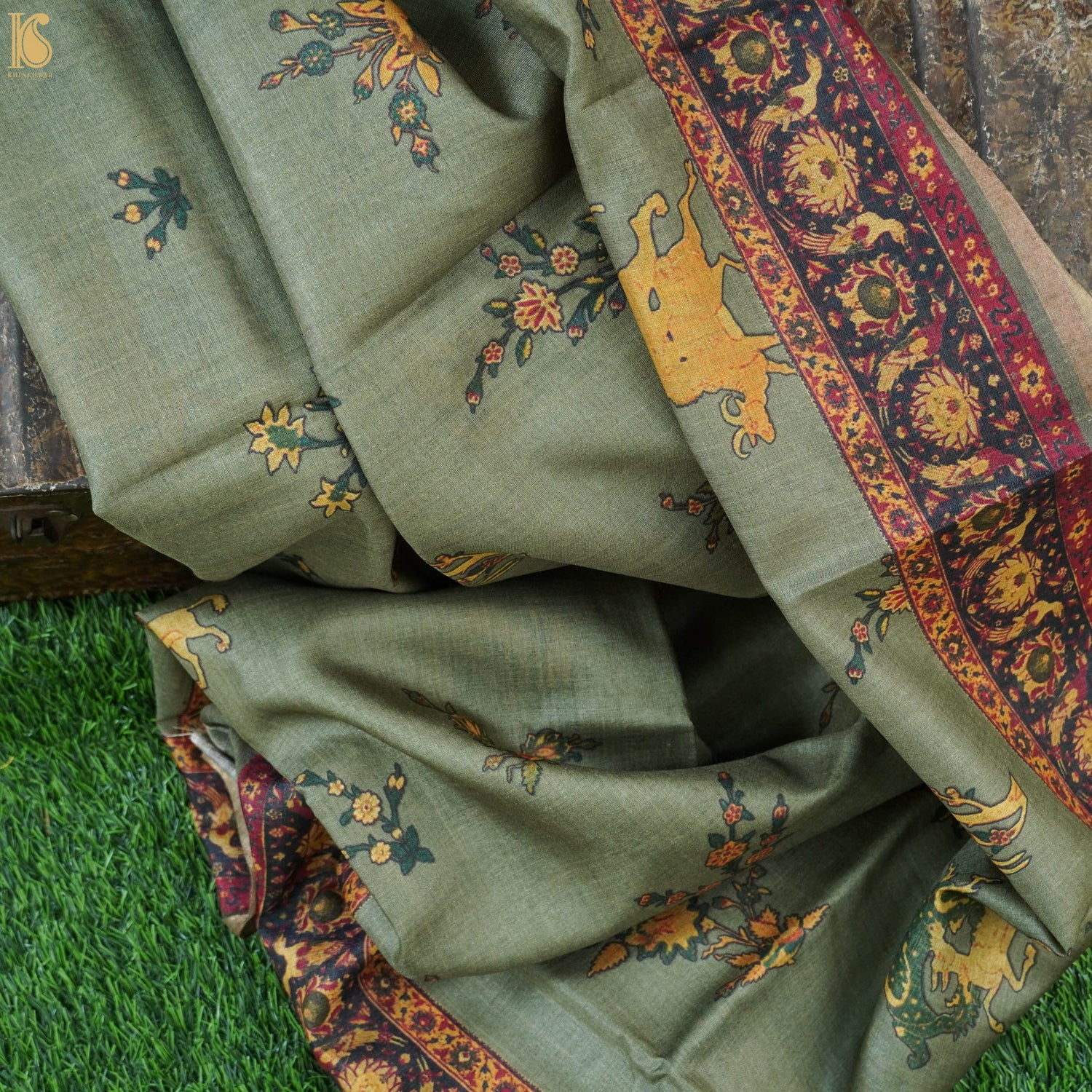 Pure Tussar Silk Deer Print Dupatta - Khinkhwab