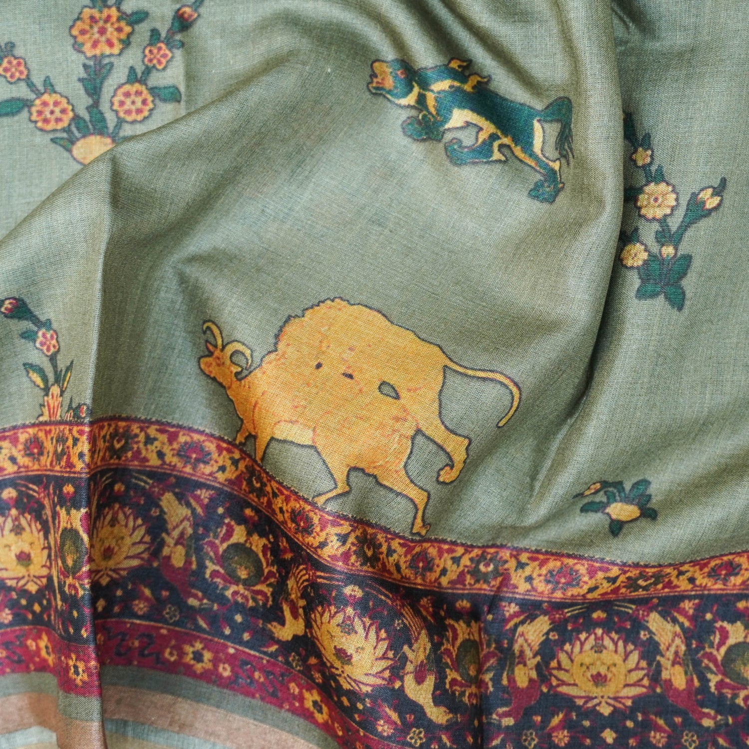 Pure Tussar Silk Deer Print Dupatta - Khinkhwab