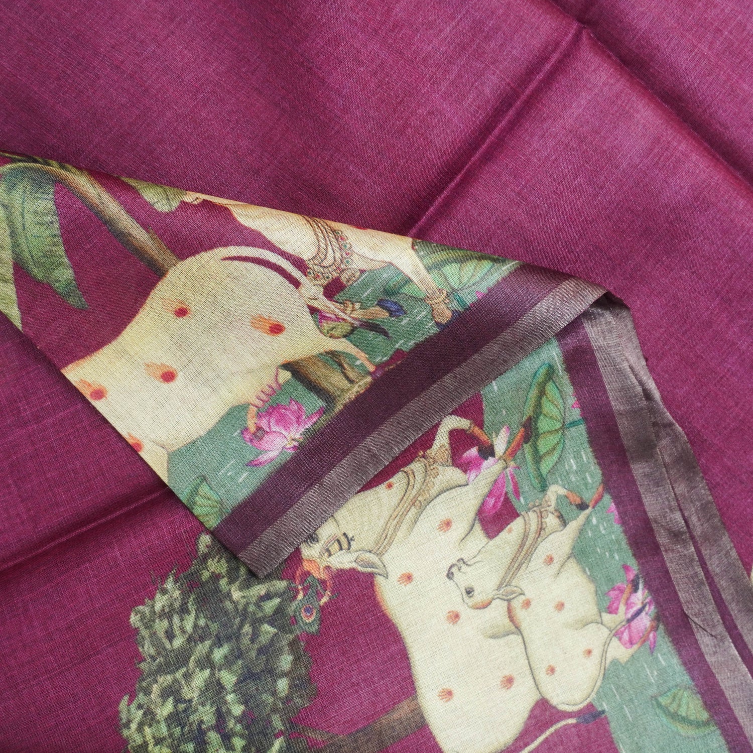 Pure Tussar Silk Cow Print Dupatta - Khinkhwab