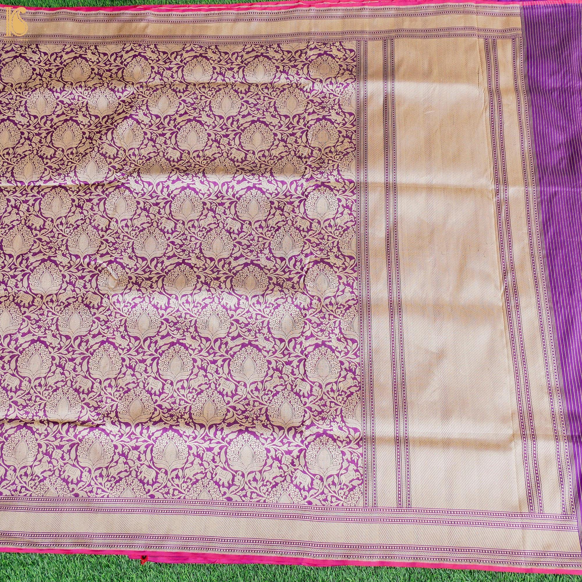 Purple Katan Silk Handloom Banarasi Shikargah Saree - Khinkhwab