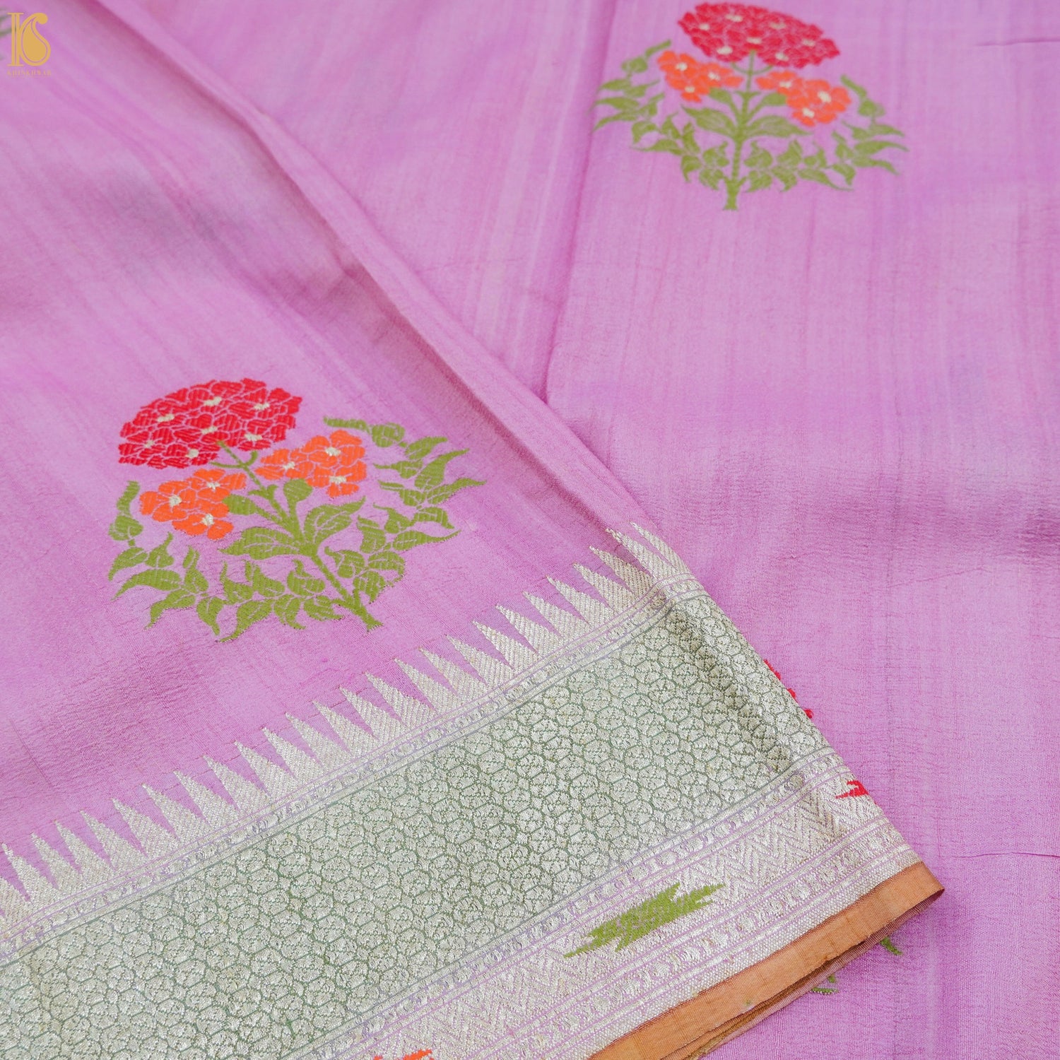 London Hue Pure Tussar Georgette Silk Handwoven Banarasi Kadwa Meenakari Saree - Khinkhwab