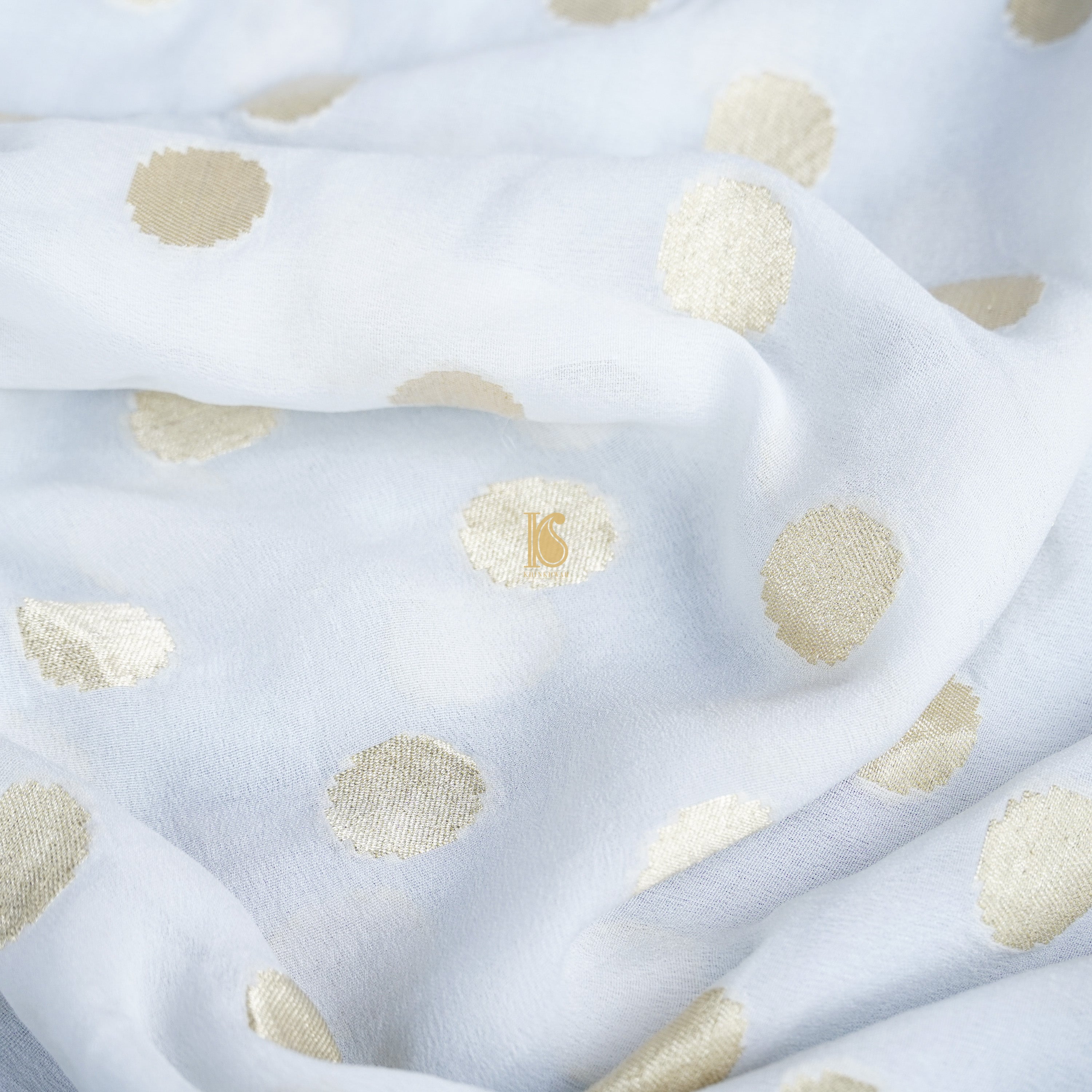 White Handloom Pure Georgette Banarasi Suit Fabric - Khinkhwab