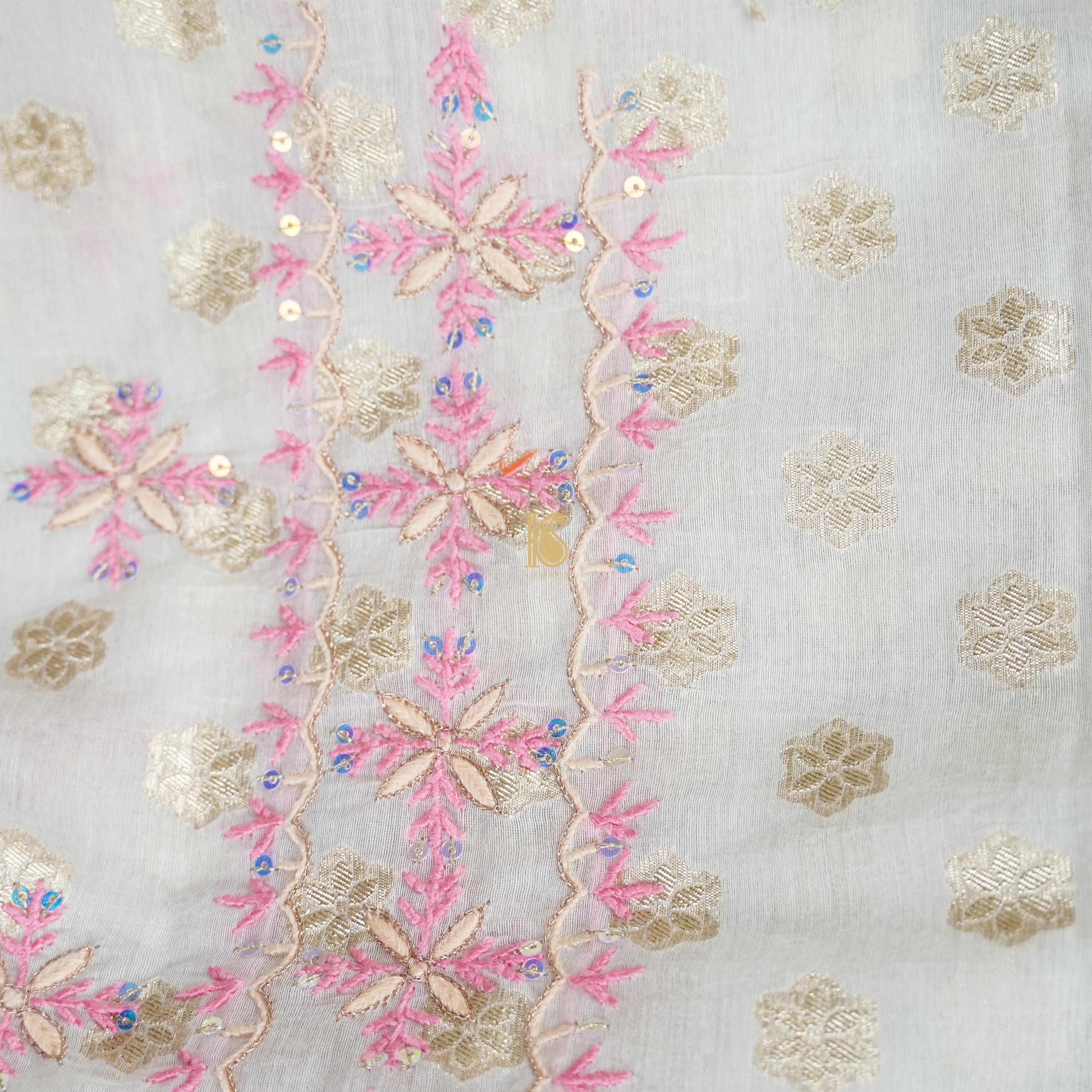 White Chikankari Work Pure Chanderi Banarasi Saree - Khinkhwab
