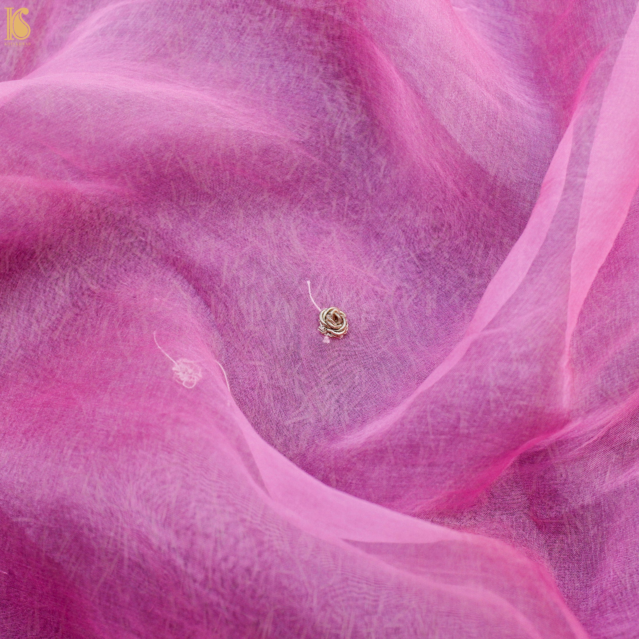 Tea Rose Pink Pure Organza Silk Dupatta with Embroidery - Khinkhwab