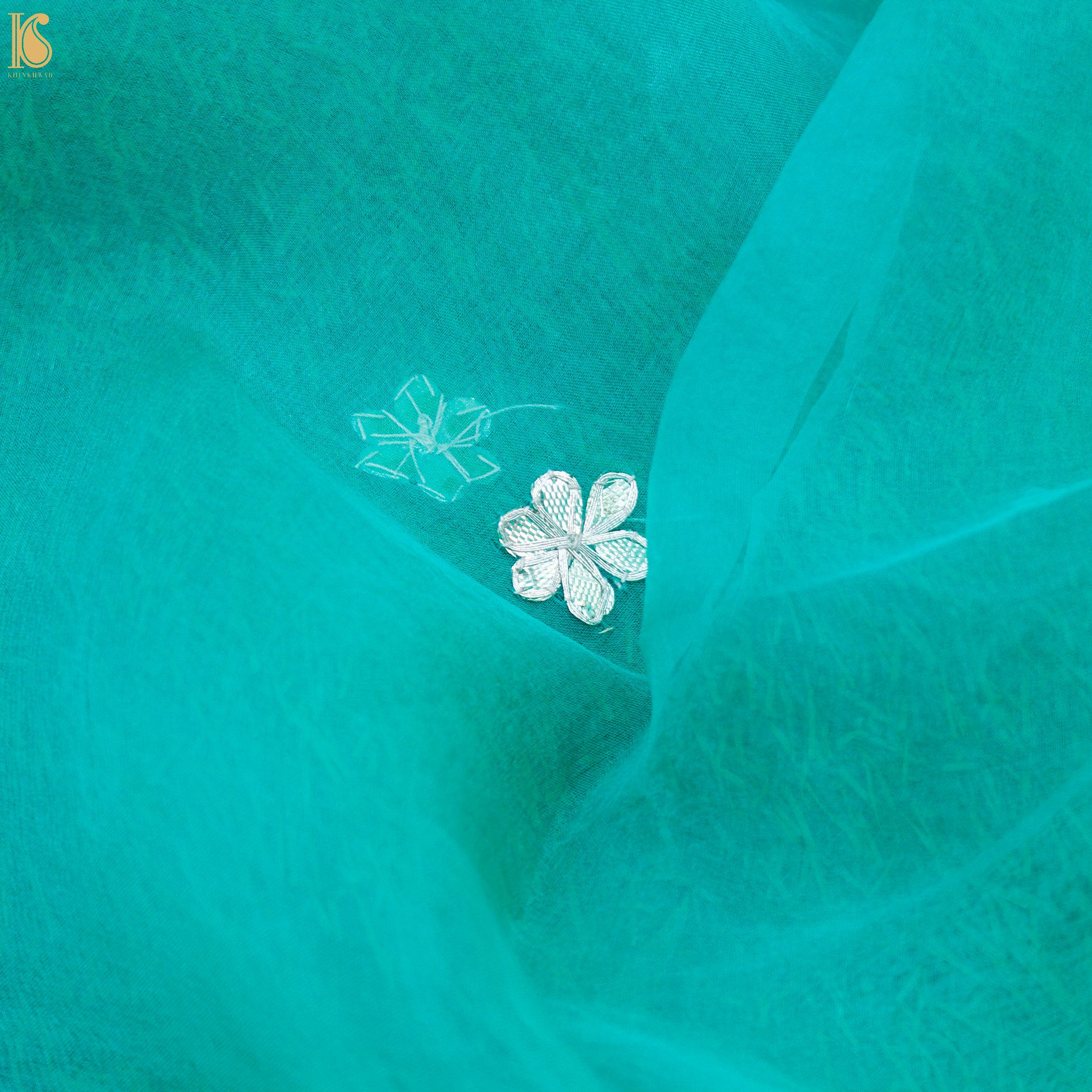 Persian Green Pure Organza Silk Dupatta with Embroidery - Khinkhwab