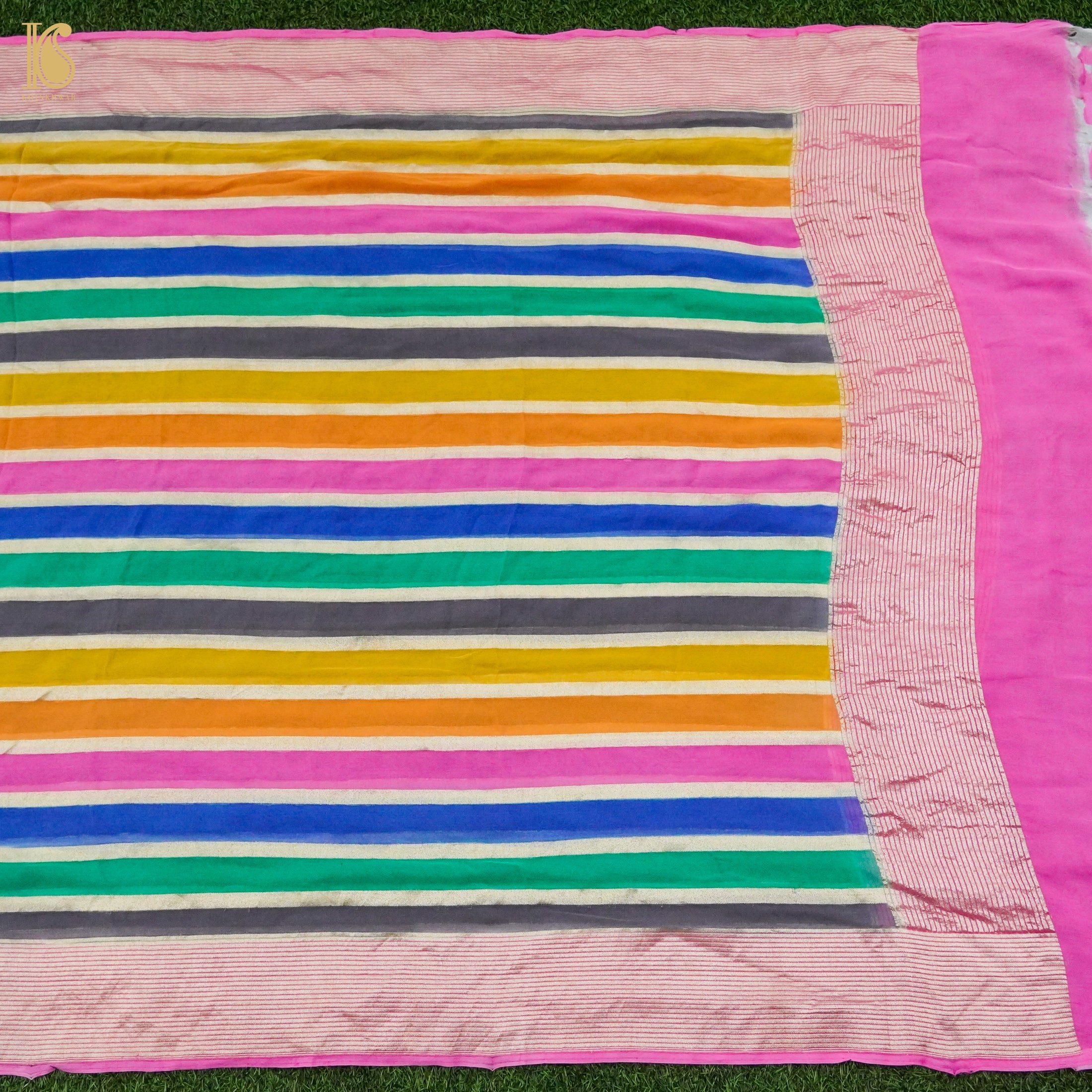 Multicolor Pure Georgette Handloom Banarasi Stripes Dupatta - Khinkhwab