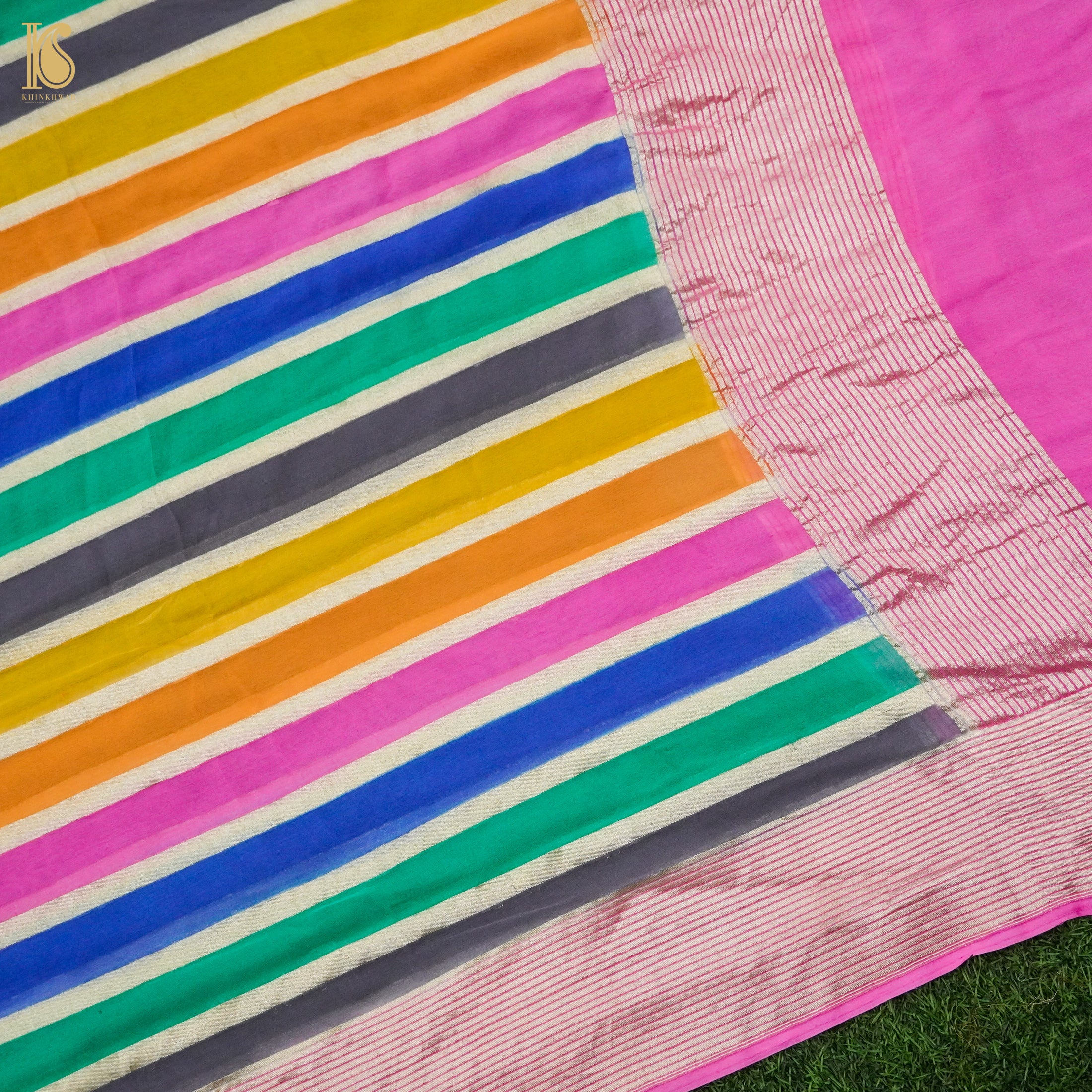 Multicolor Pure Georgette Handloom Banarasi Stripes Dupatta - Khinkhwab