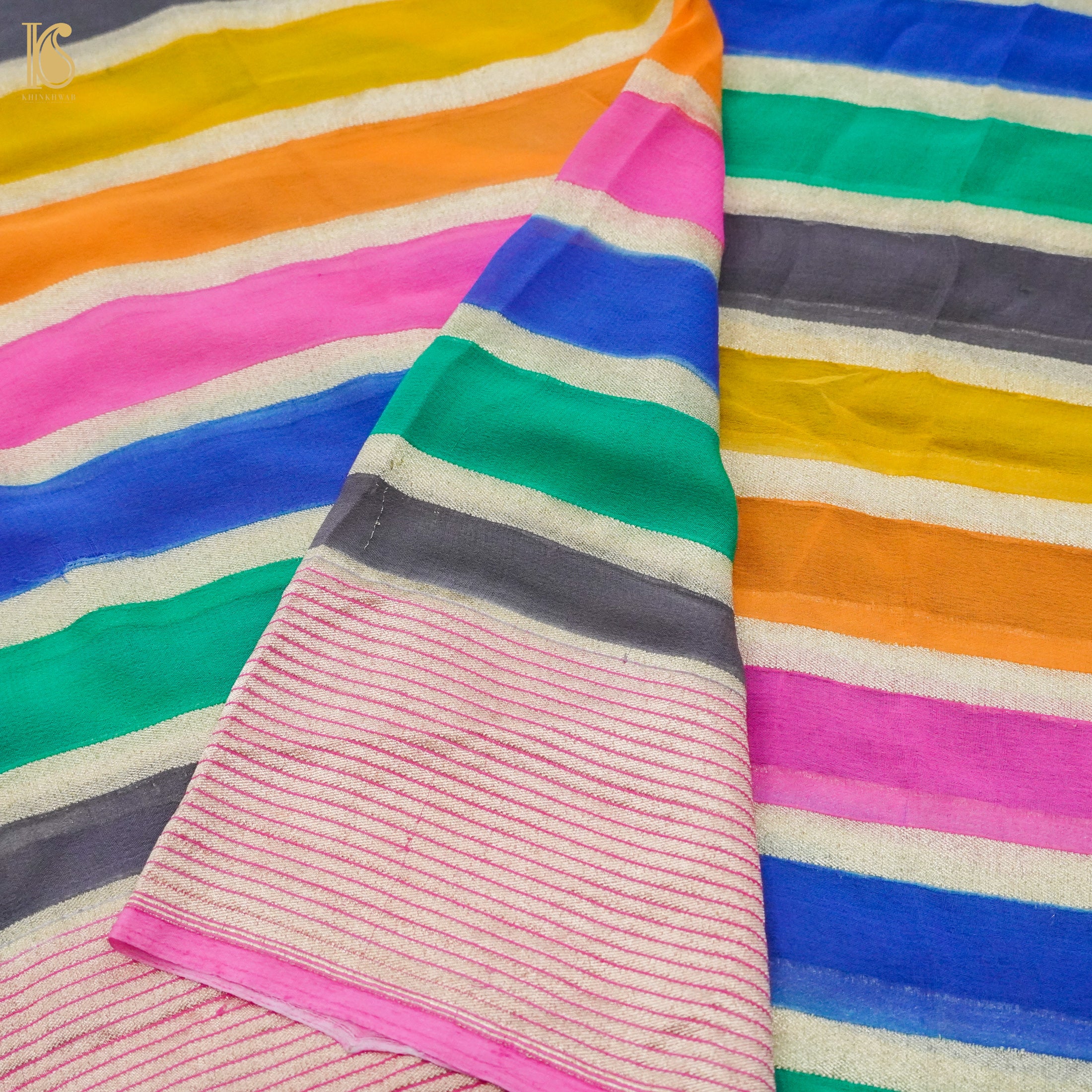 Multicolor Pure Georgette Handloom Banarasi Stripes Dupatta - Khinkhwab