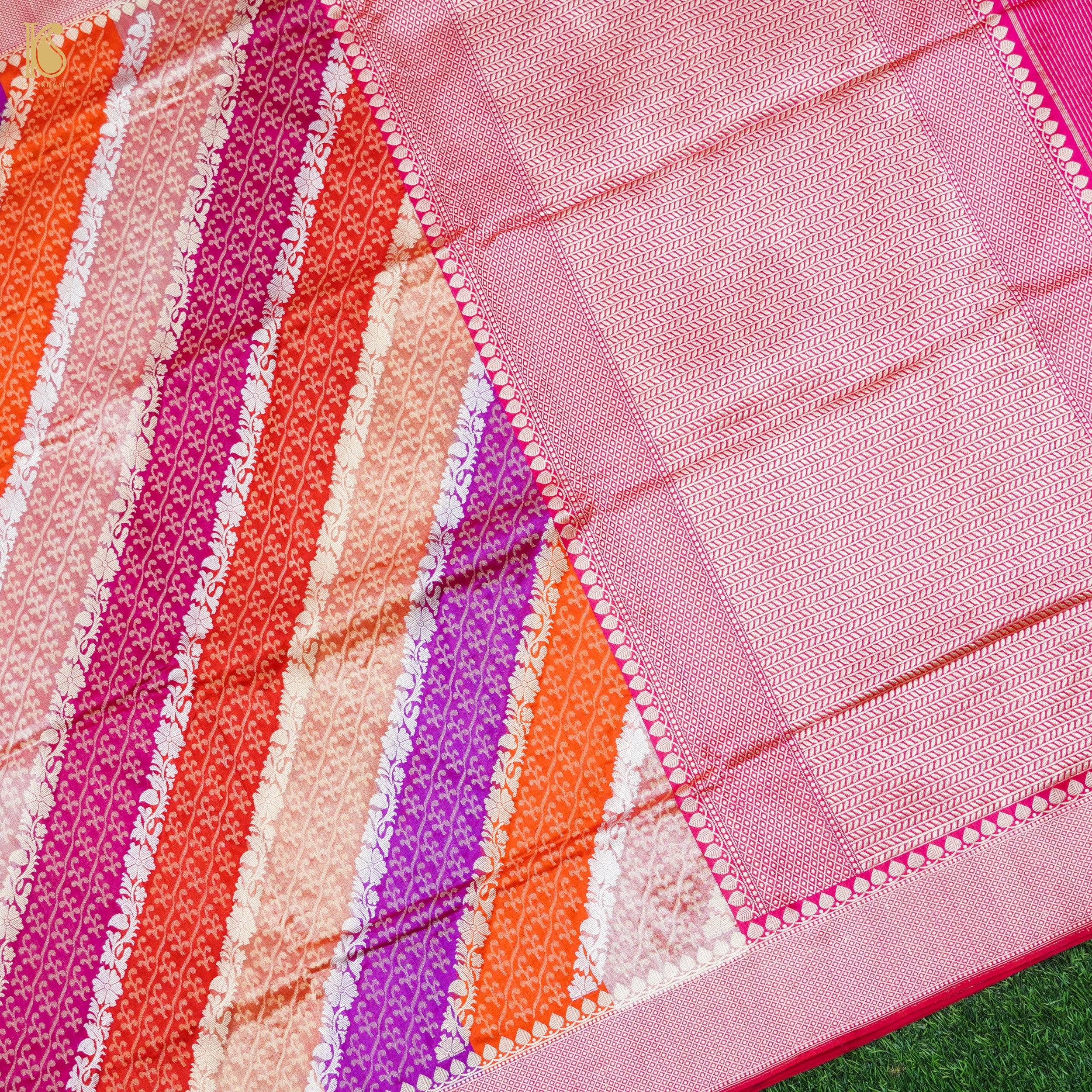 Strawberry Pink Handwoven Pure Katan Silk Kadwa Banarasi Rangkat Saree - Khinkhwab