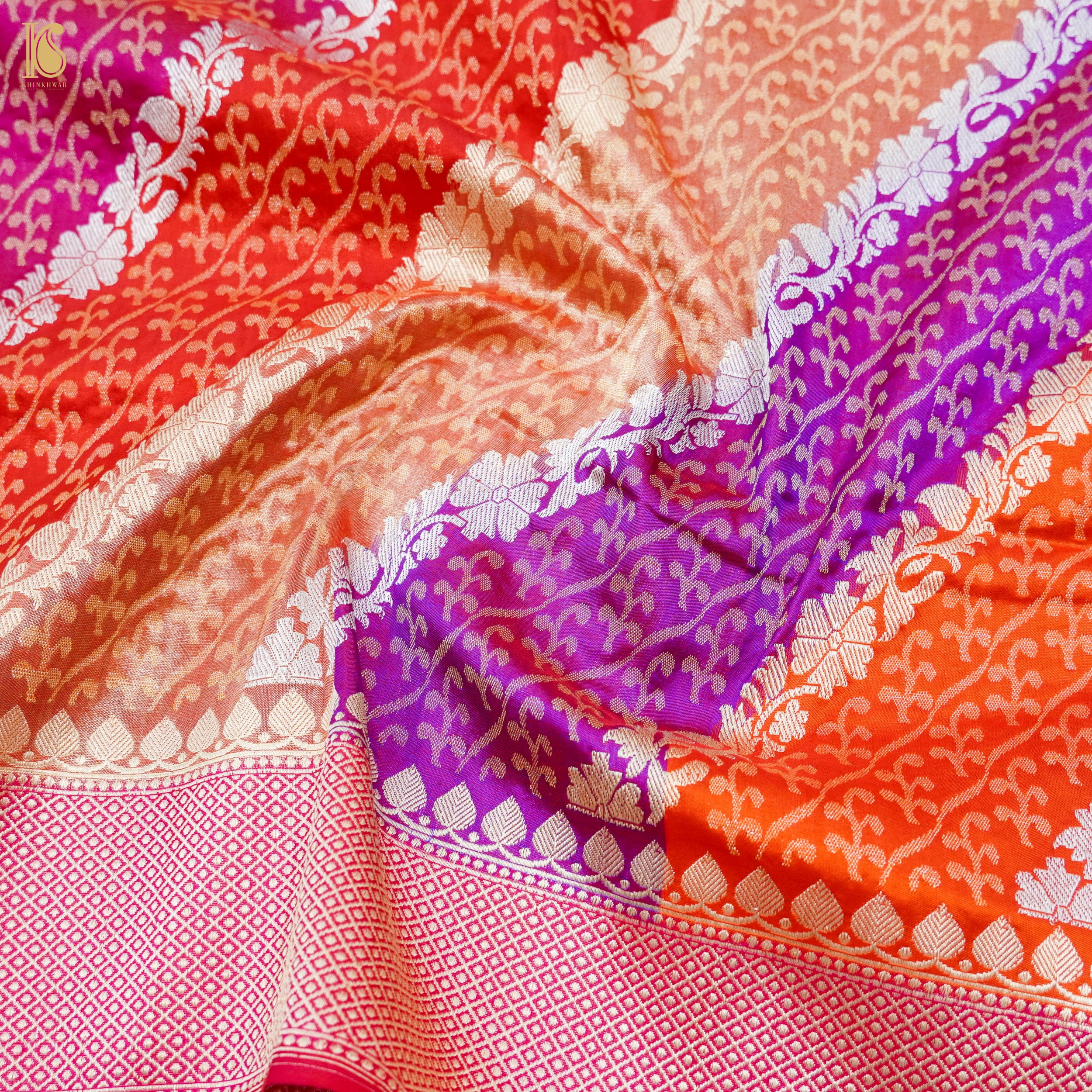 Strawberry Pink Handwoven Pure Katan Silk Kadwa Banarasi Rangkat Saree - Khinkhwab