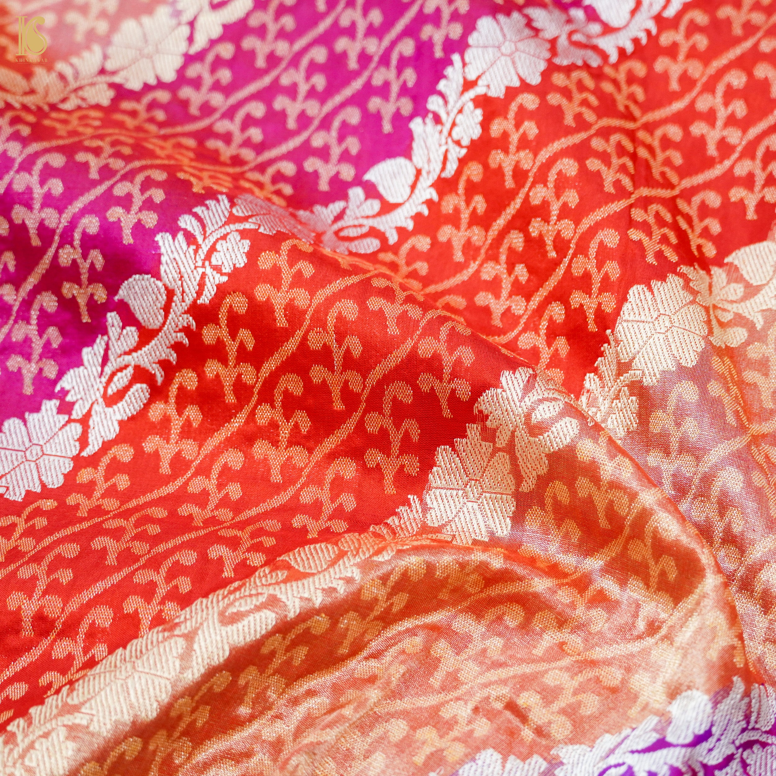 Strawberry Pink Handwoven Pure Katan Silk Kadwa Banarasi Rangkat Saree - Khinkhwab