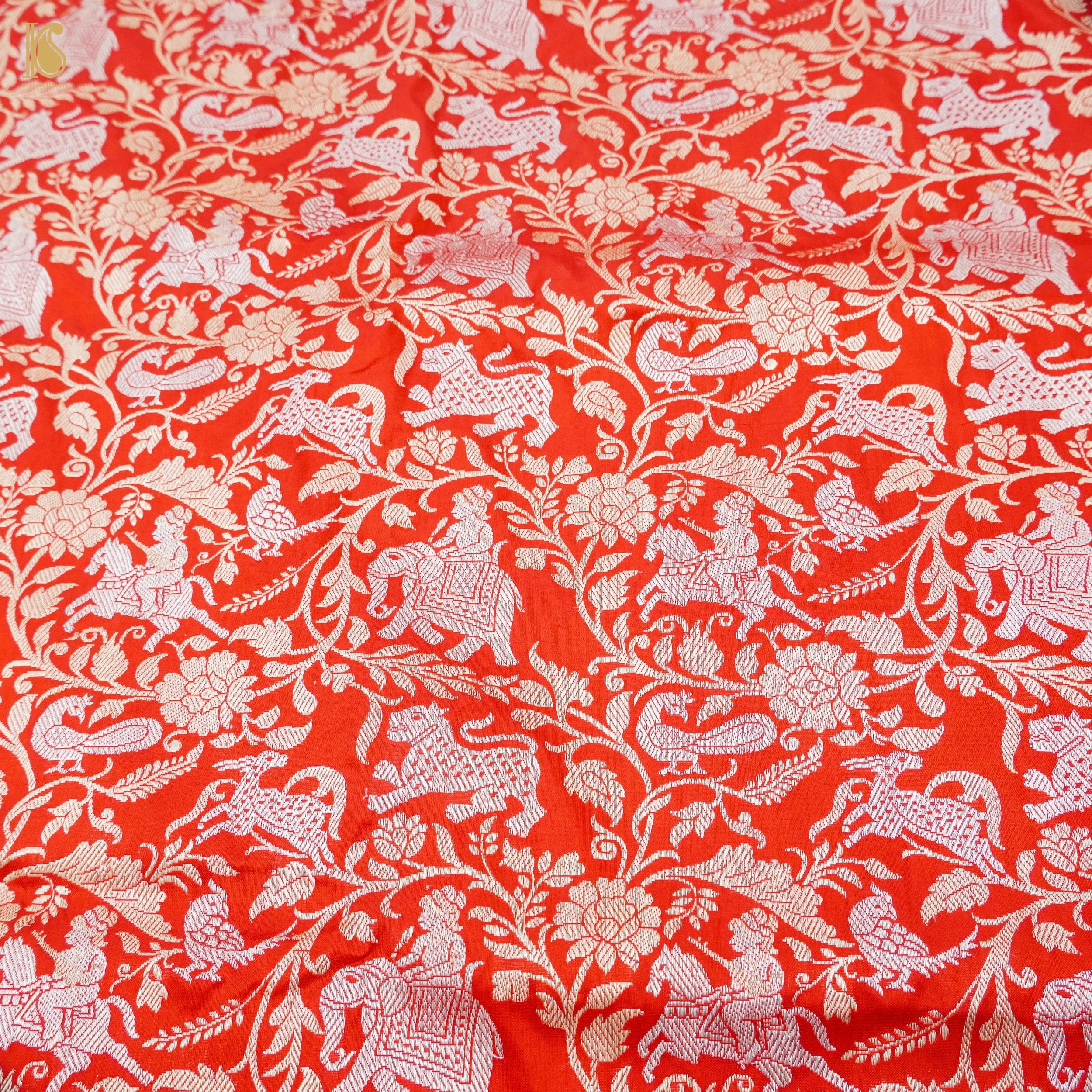 Red Handloom Katan Silk Banarasi Shikargah Kadwa Saree - Khinkhwab