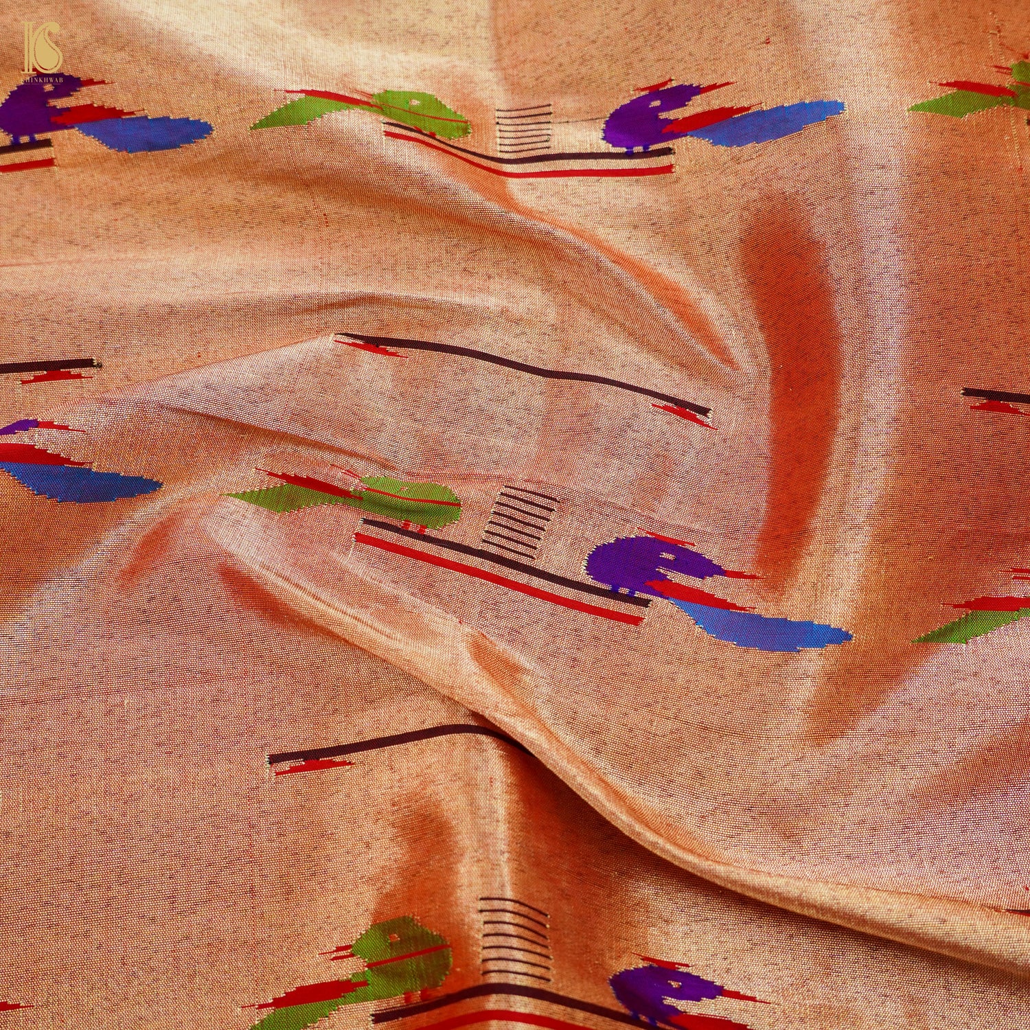 Gold Pure Silk Paithani Handwoven Meenakari Blouse Piece - Khinkhwab