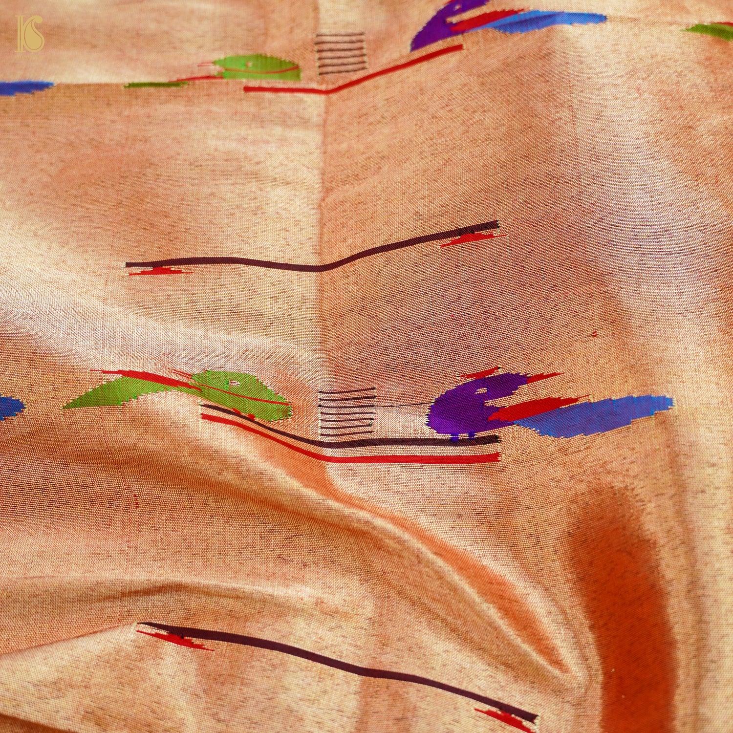 Gold Pure Silk Paithani Handwoven Meenakari Blouse Piece - Khinkhwab