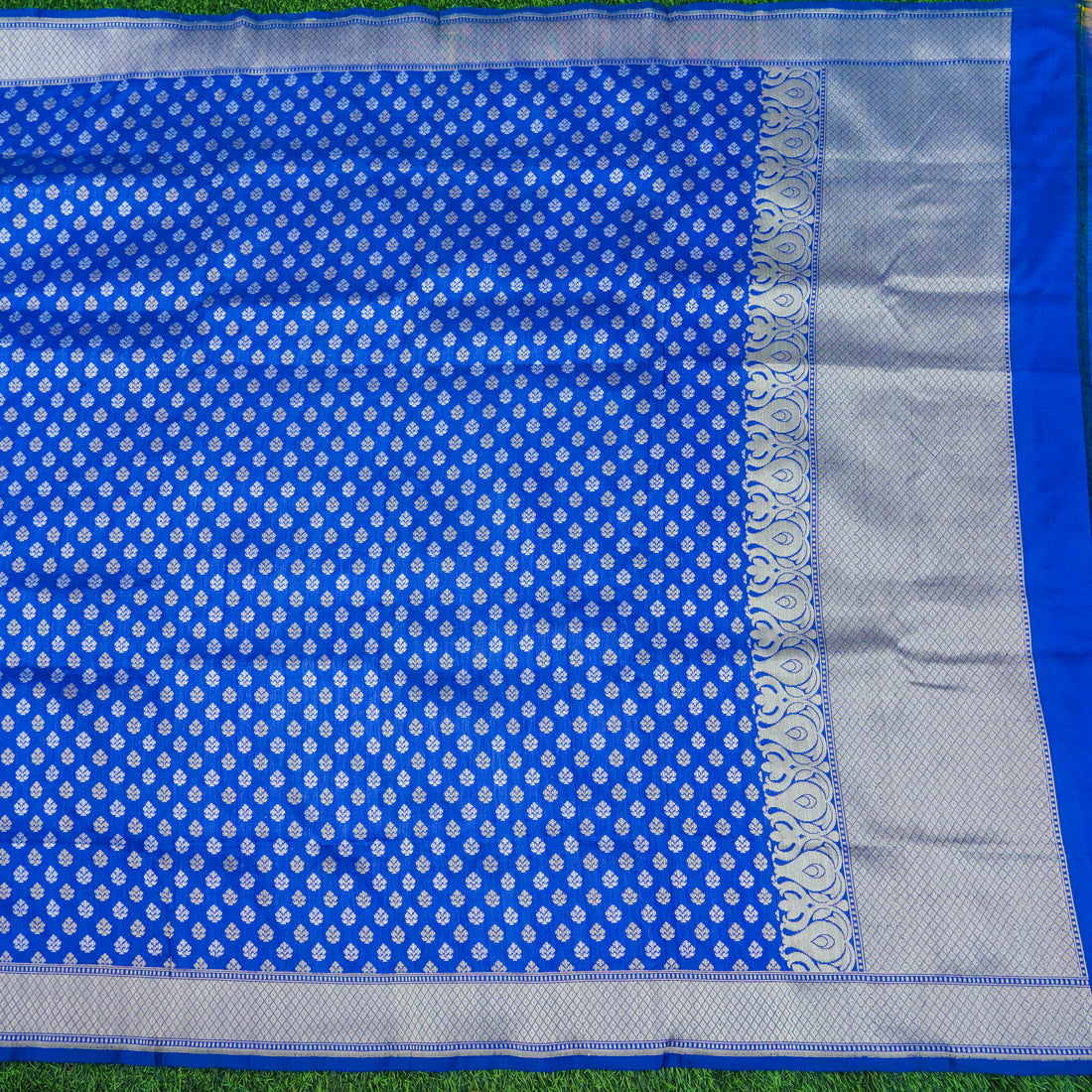 Yellow & Dark Blue Handwoven Katan Silk Banarasi Suit Set - Khinkhwab