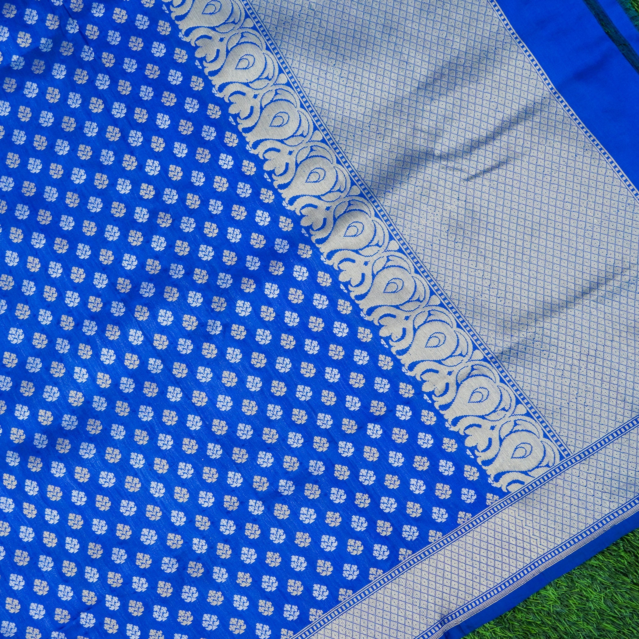Yellow & Dark Blue Handwoven Katan Silk Banarasi Suit Set - Khinkhwab