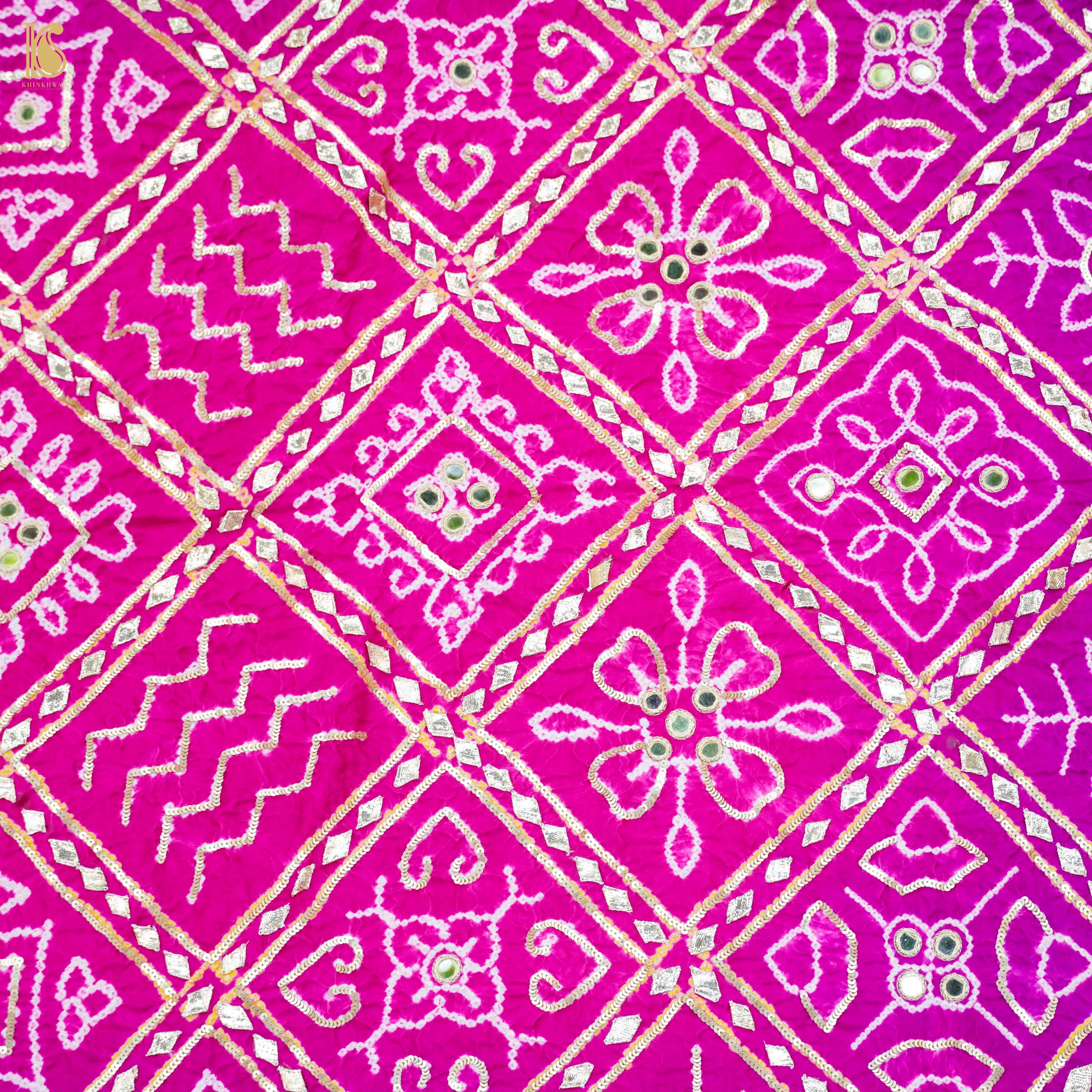 Pink & Purple Gajji Silk Bandhani Gotta Patti & Mirror Work Dupatta - Khinkhwab