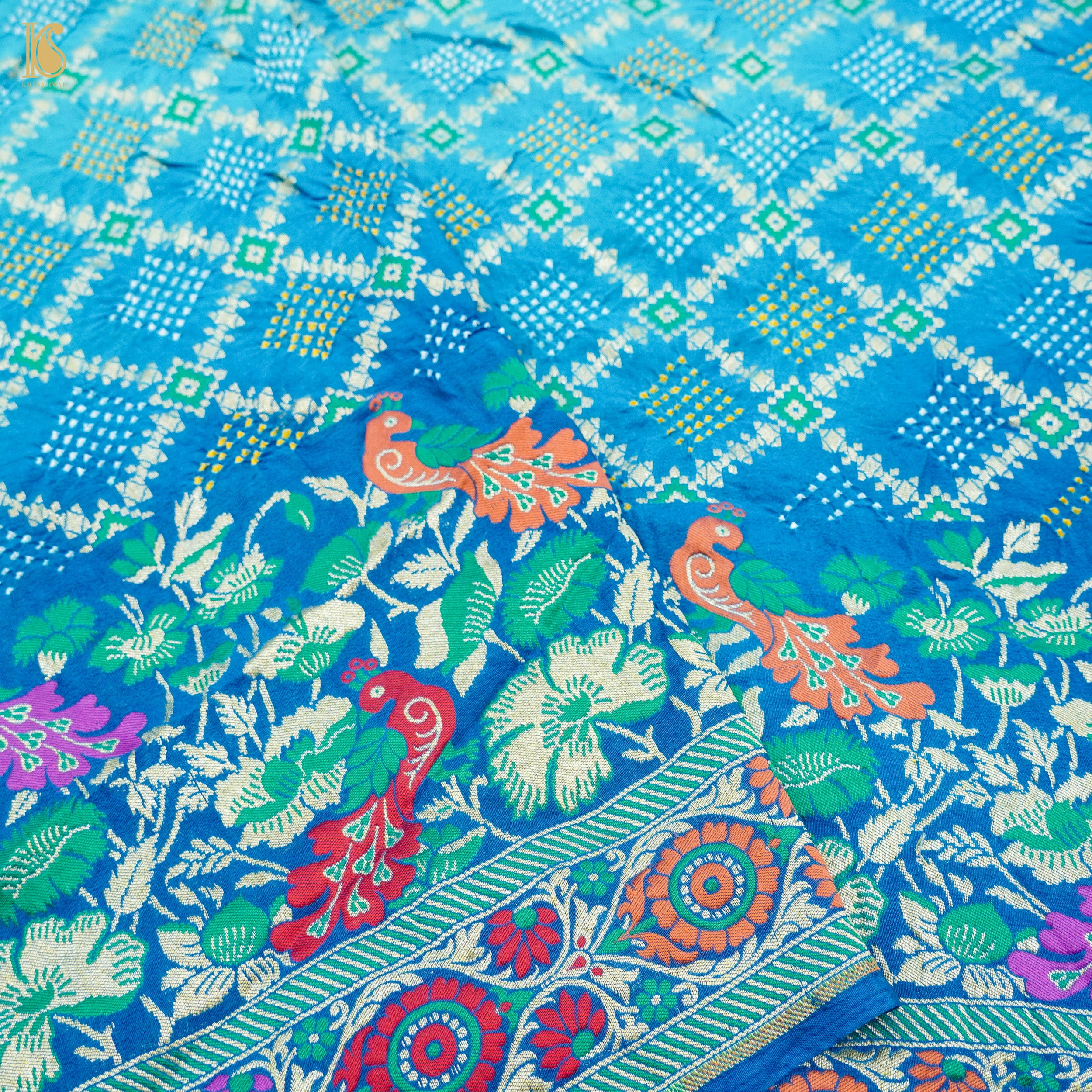 Banarasi Pure Georgette Shaded Blue Bandhani Saree - Khinkhwab