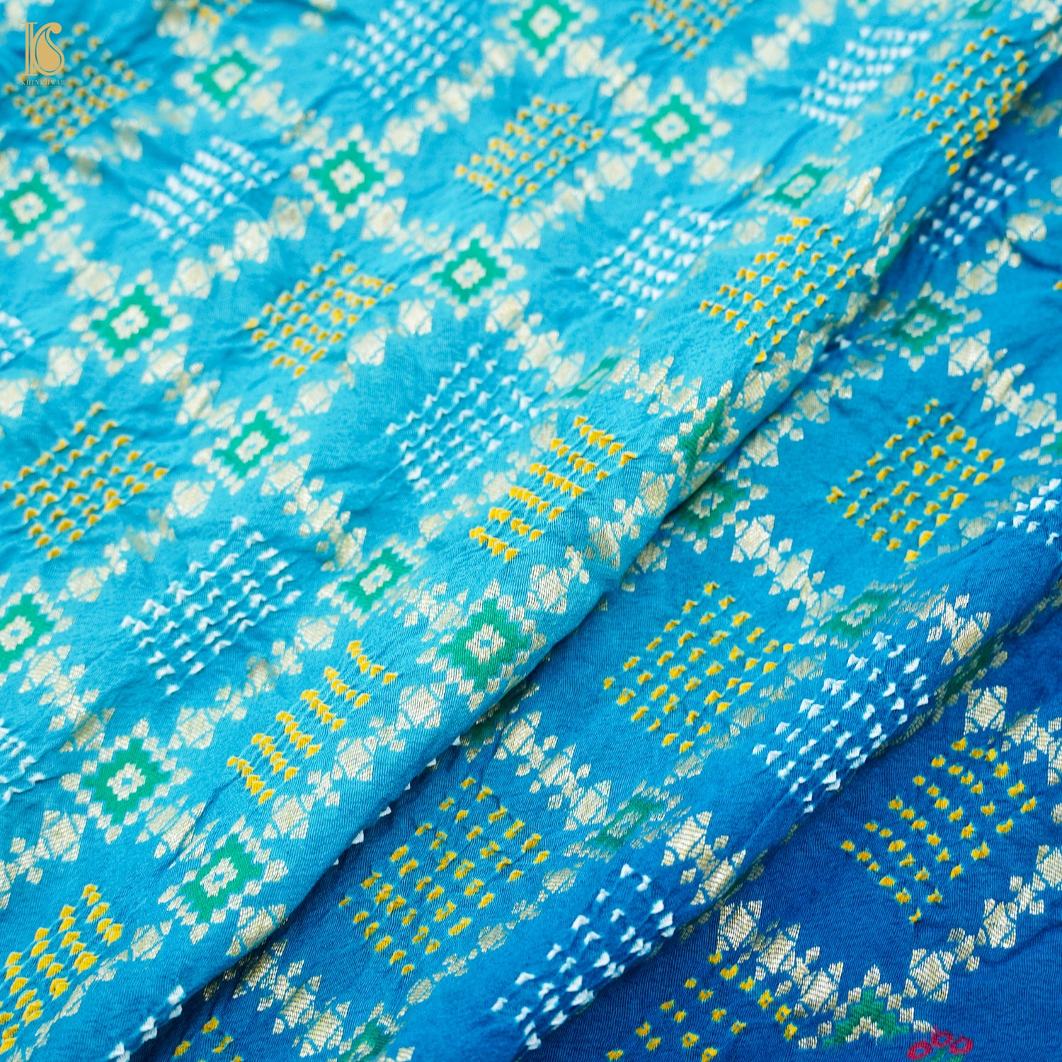 Banarasi Pure Georgette Shaded Blue Bandhani Saree - Khinkhwab
