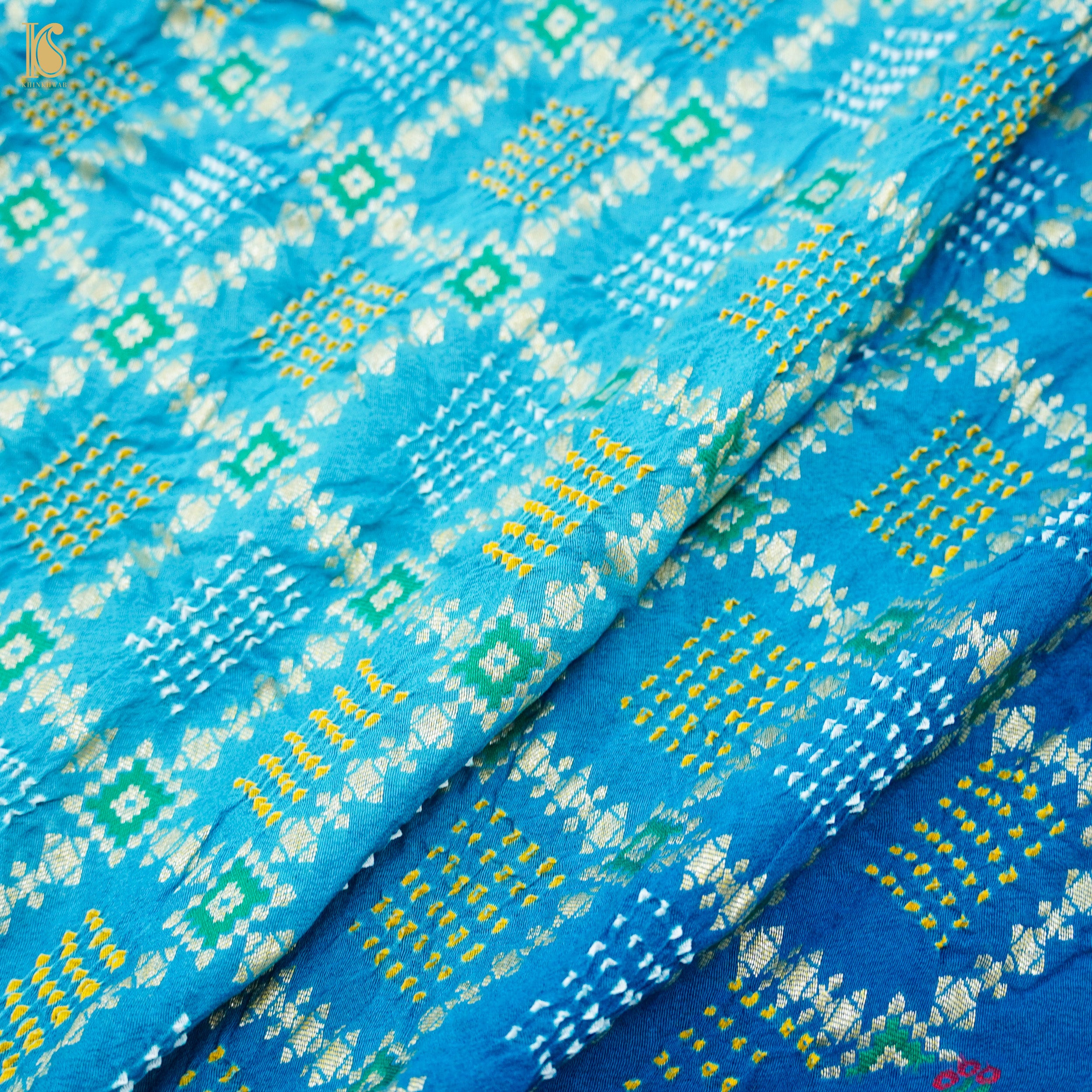 Banarasi Pure Georgette Shaded Blue Bandhani Saree - Khinkhwab