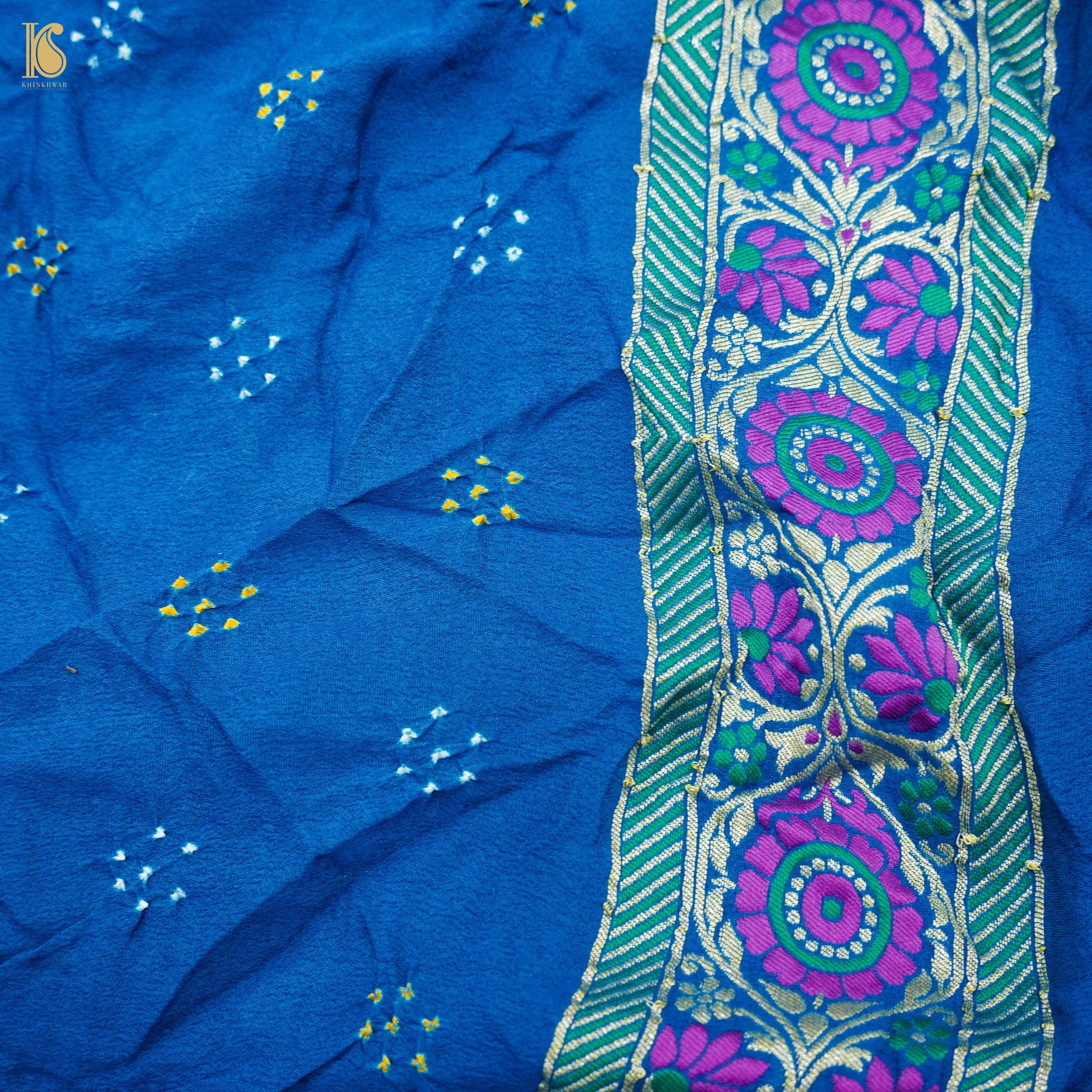 Banarasi Pure Georgette Shaded Blue Bandhani Saree - Khinkhwab