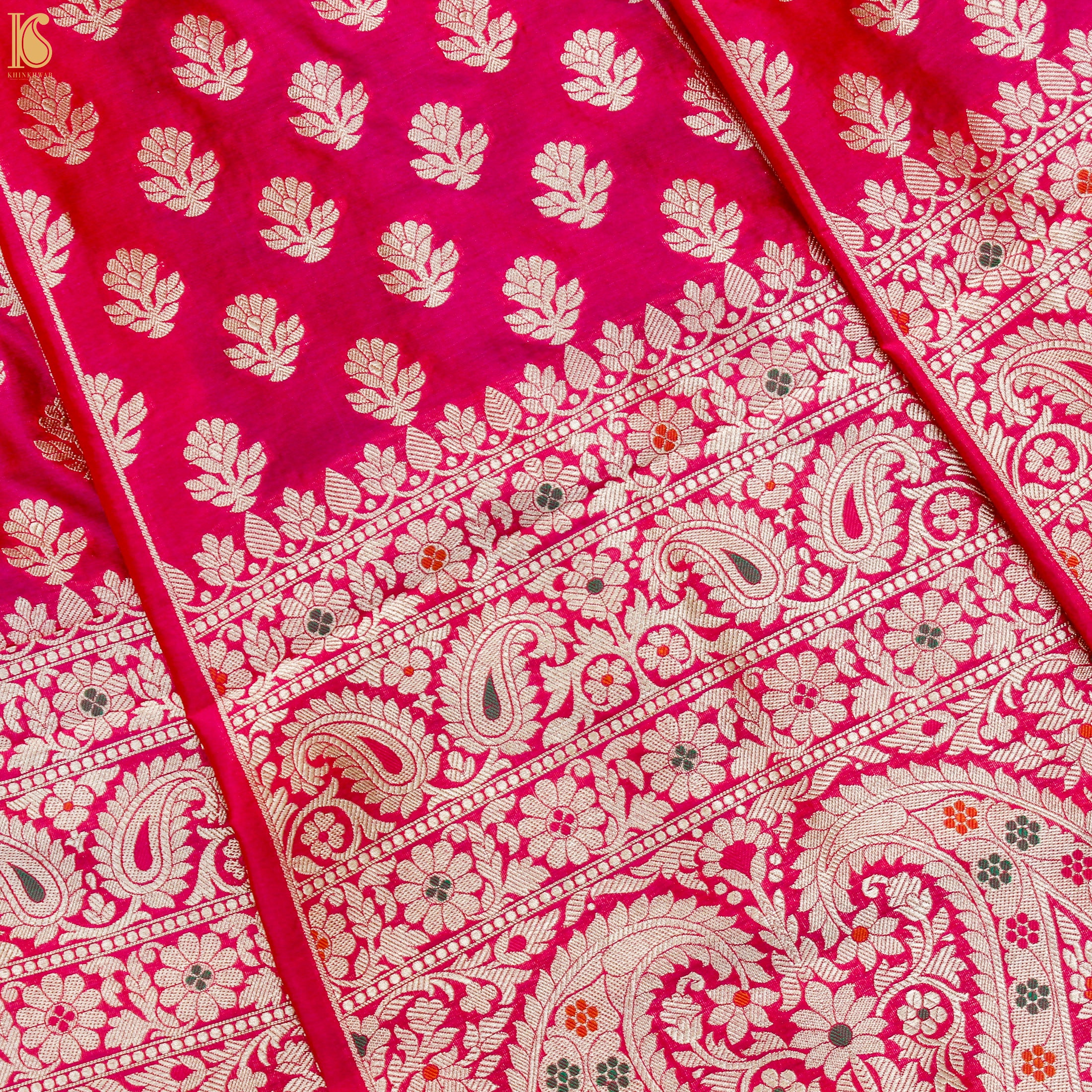 Ruby Pink Katan Silk Handloom Banarasi Kalidar Lehenga Set - Khinkhwab