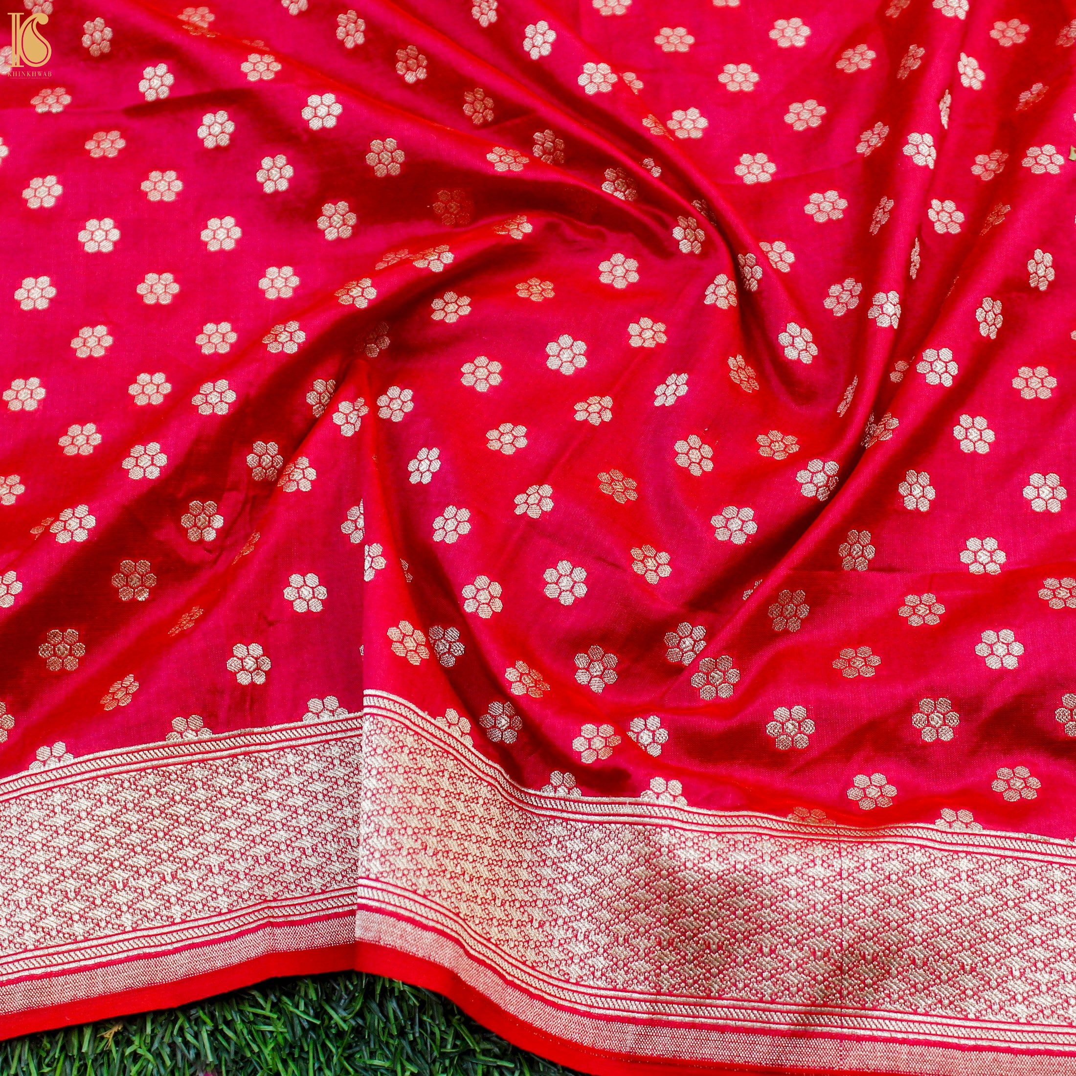 Ruby Pink Katan Silk Handloom Banarasi Kalidar Lehenga Set - Khinkhwab