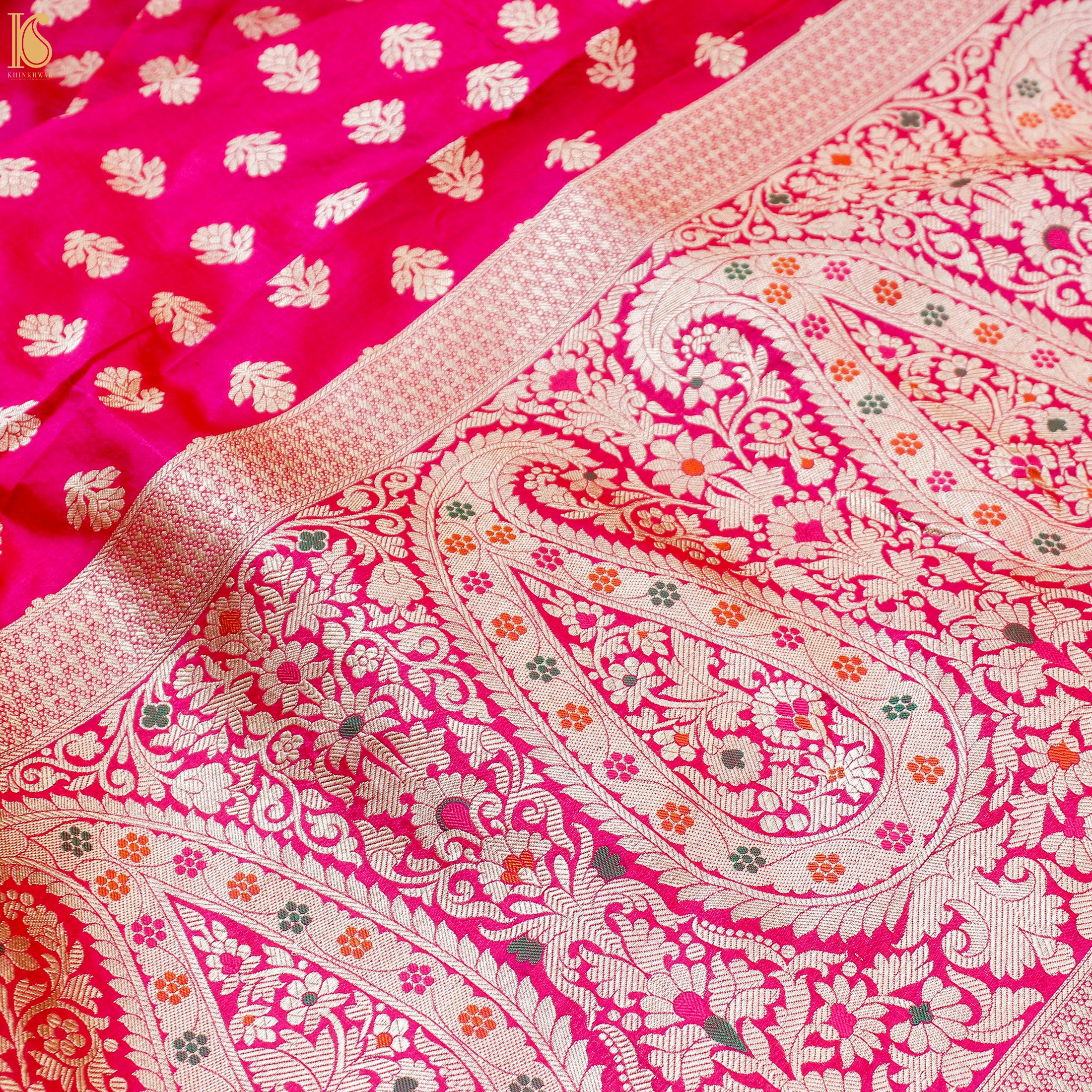 Ruby Pink Katan Silk Handloom Banarasi Kalidar Lehenga Set - Khinkhwab