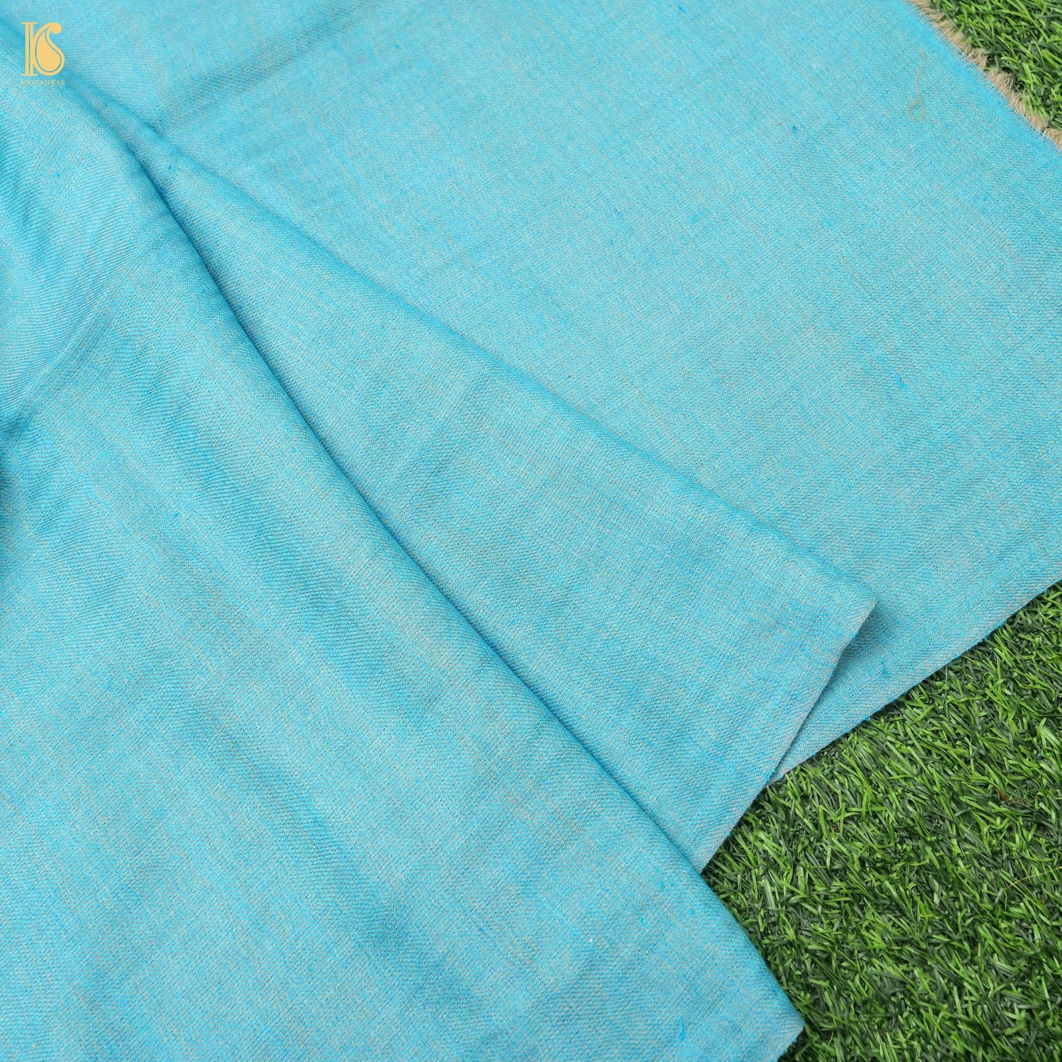 Viking Blue Tissue Semi Pashmina Handwoven Kashmiri Stole - Khinkhwab